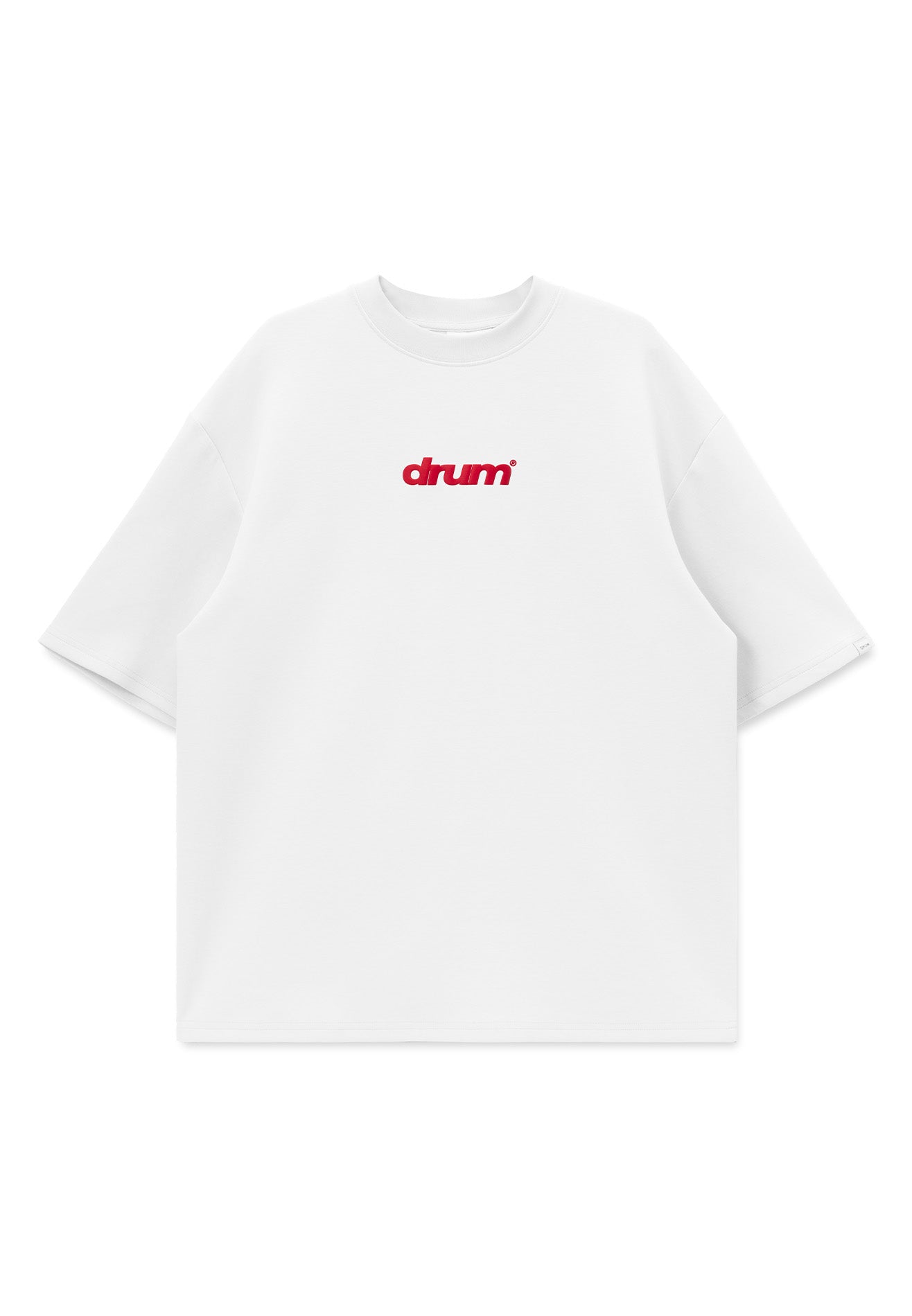 DRUM E. No Cap Logo Puff Print Oversized Tee- White
