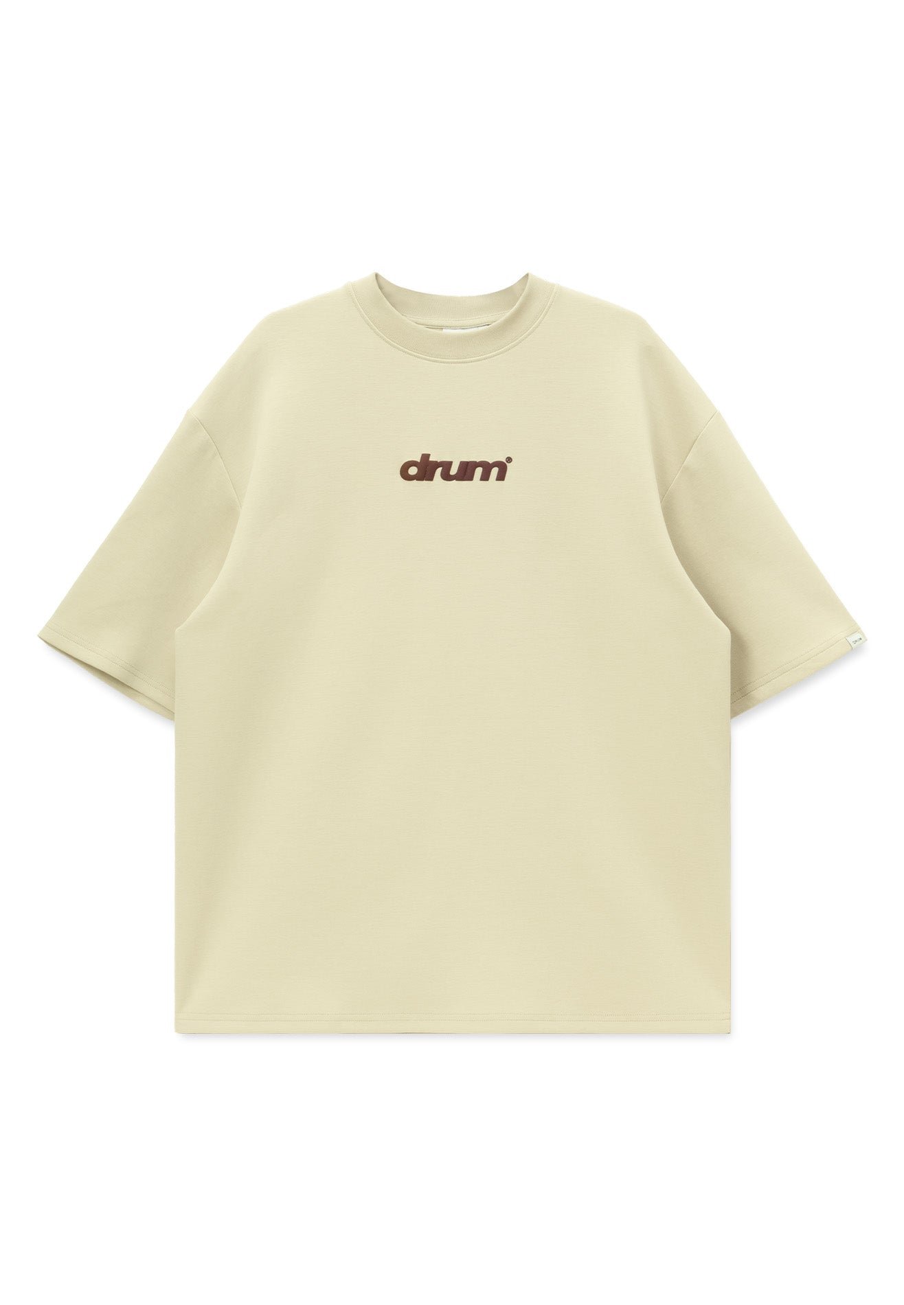 DRUM E. No Cap Logo Puff Print Oversized Tee- Beige