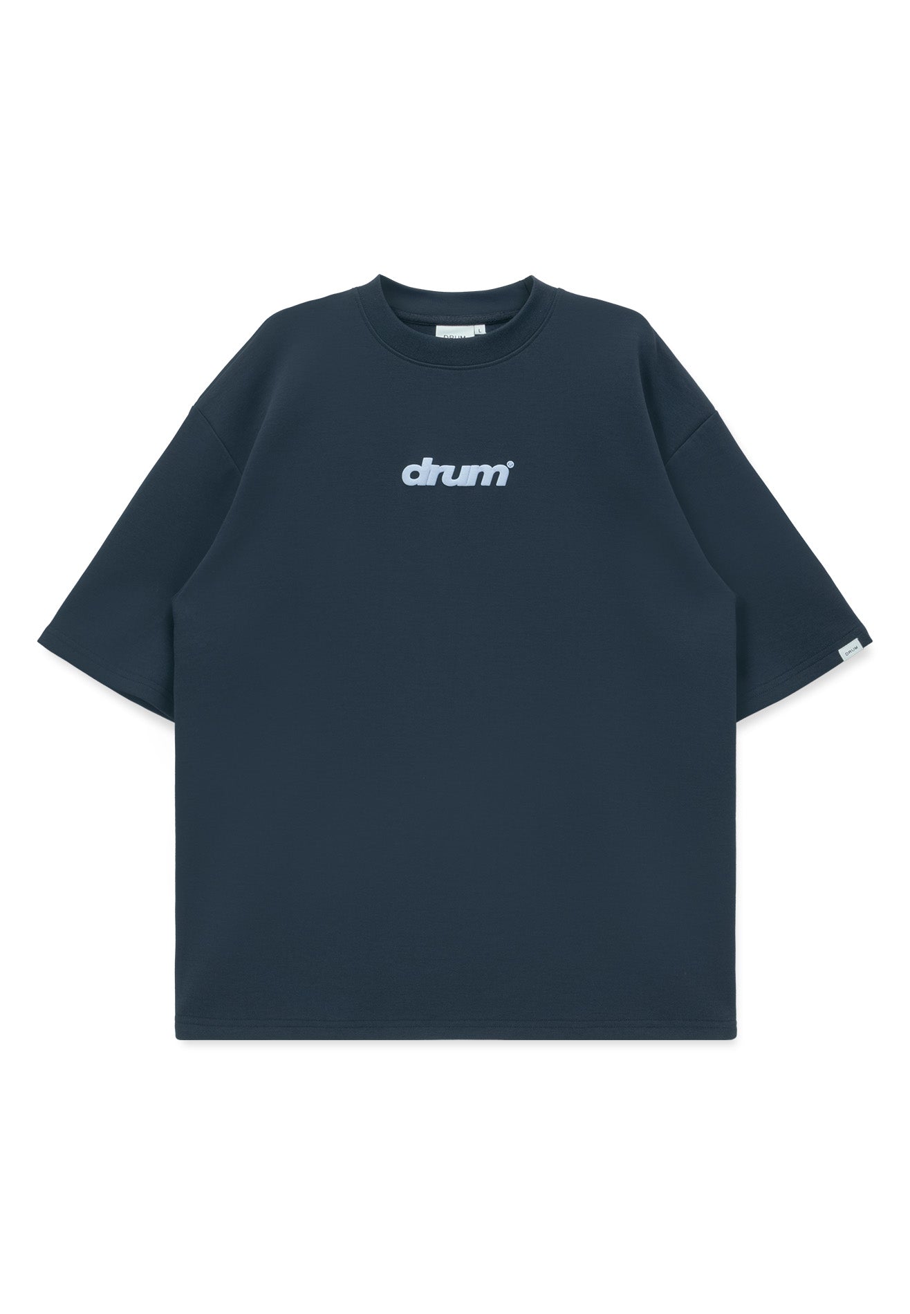 DRUM E. No Cap Logo Puff Print Oversized Tee- Navy