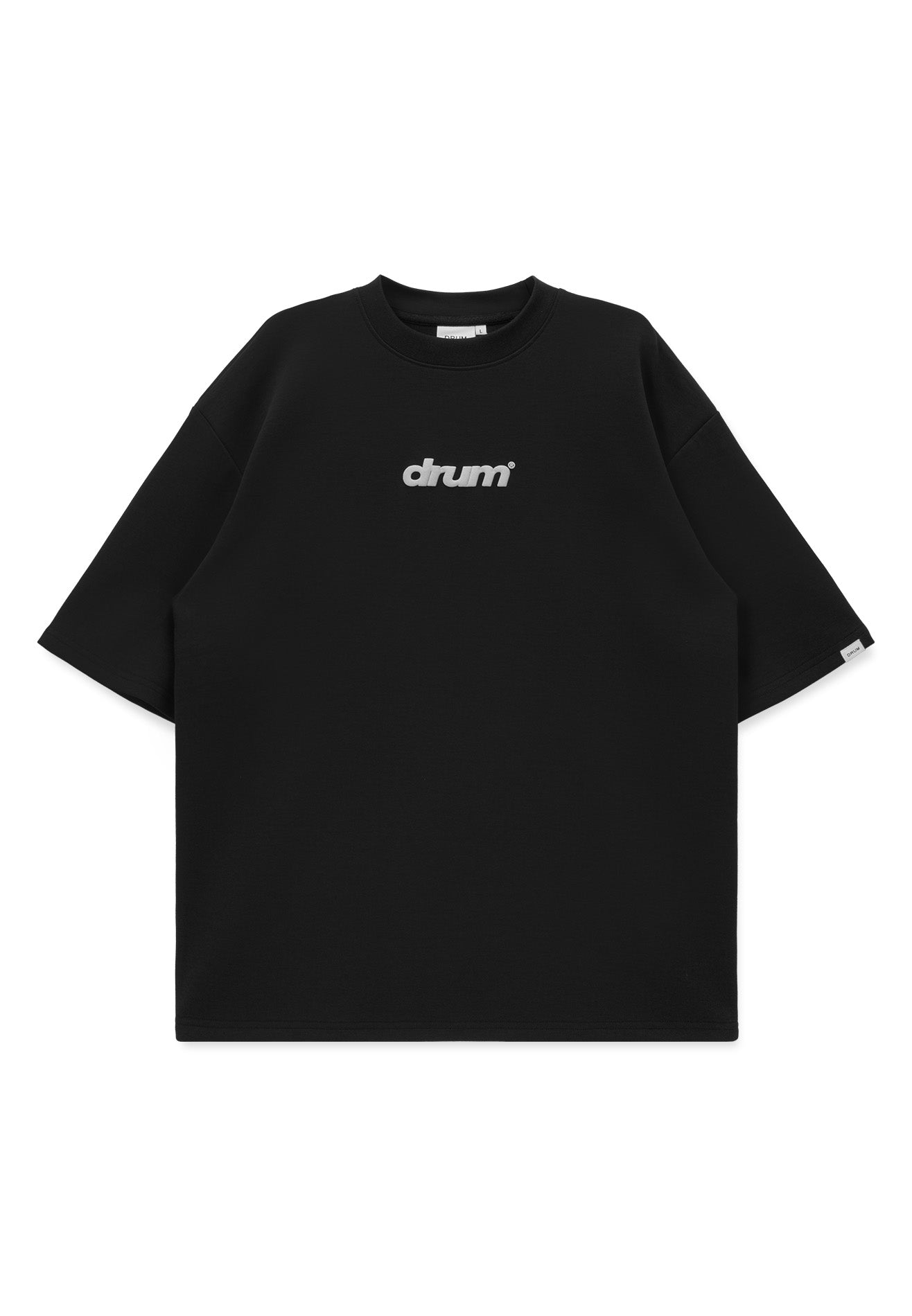 DRUM E. No Cap Logo Puff Print Oversized Tee- Black