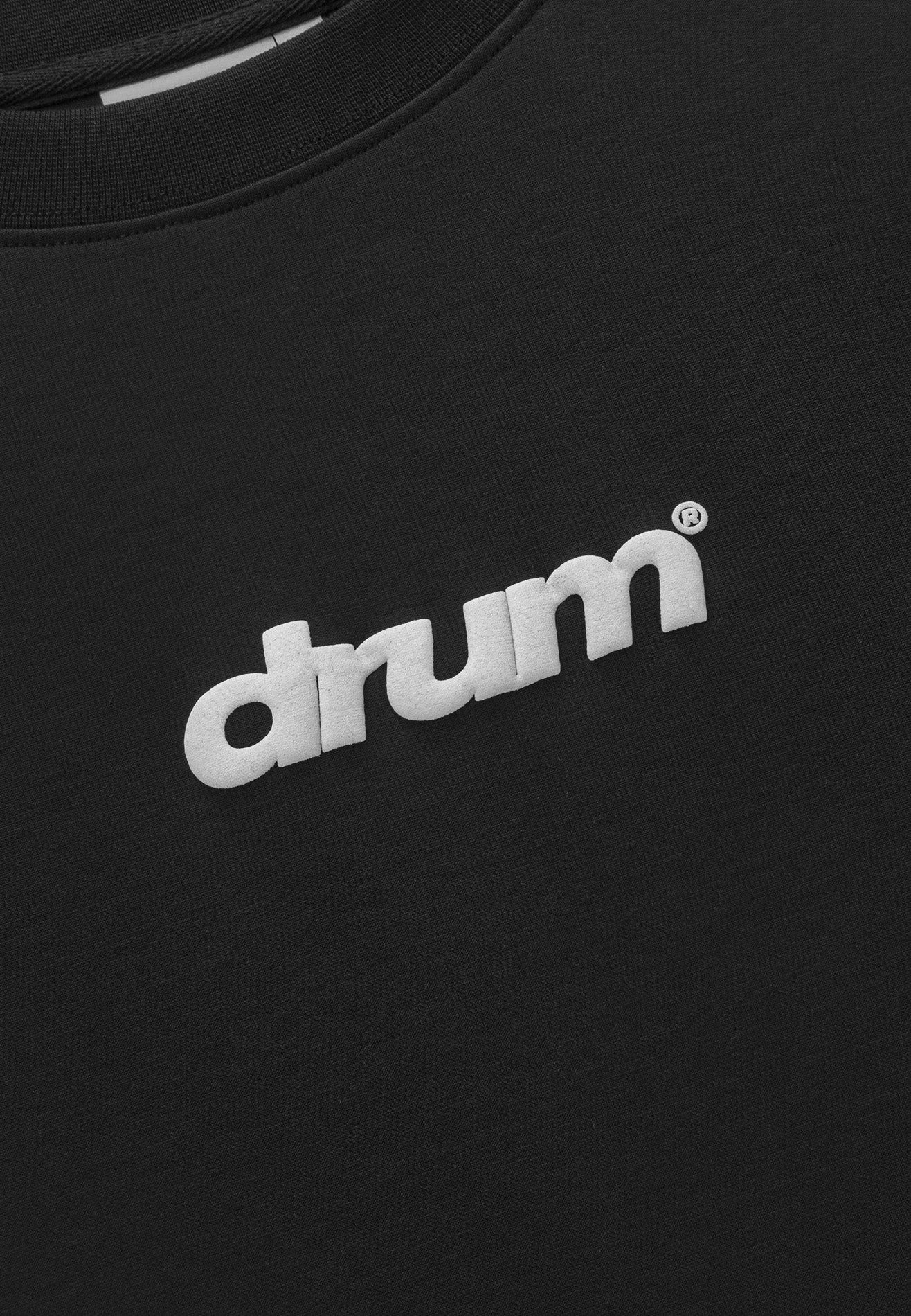DRUM E. No Cap Logo Puff Print Oversized Tee- Black