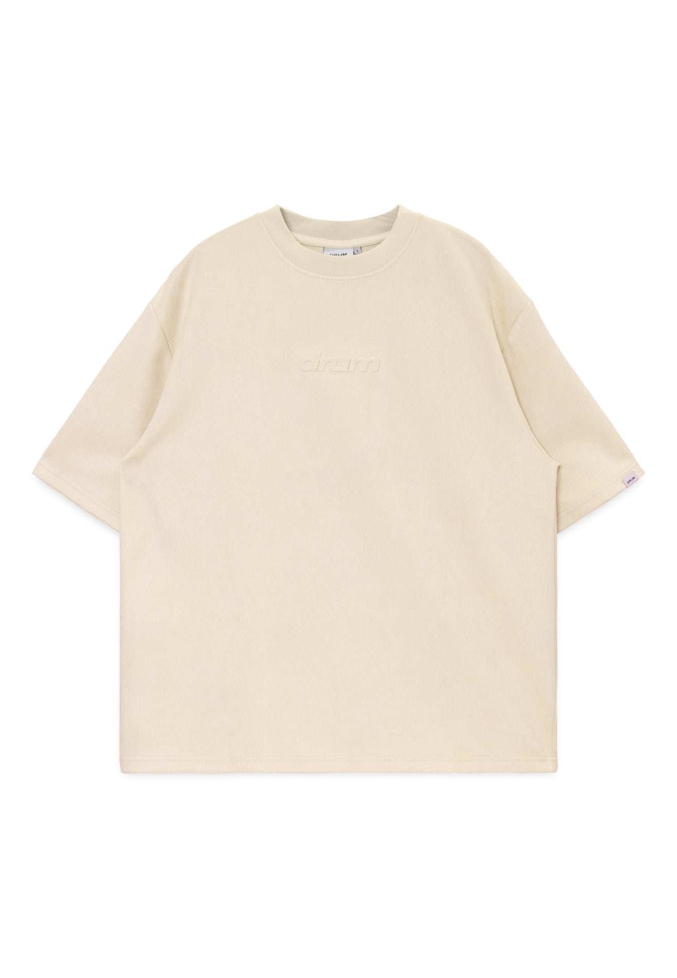 DRUM E. Logo Embossed Velvety Oversized Tee- Beige