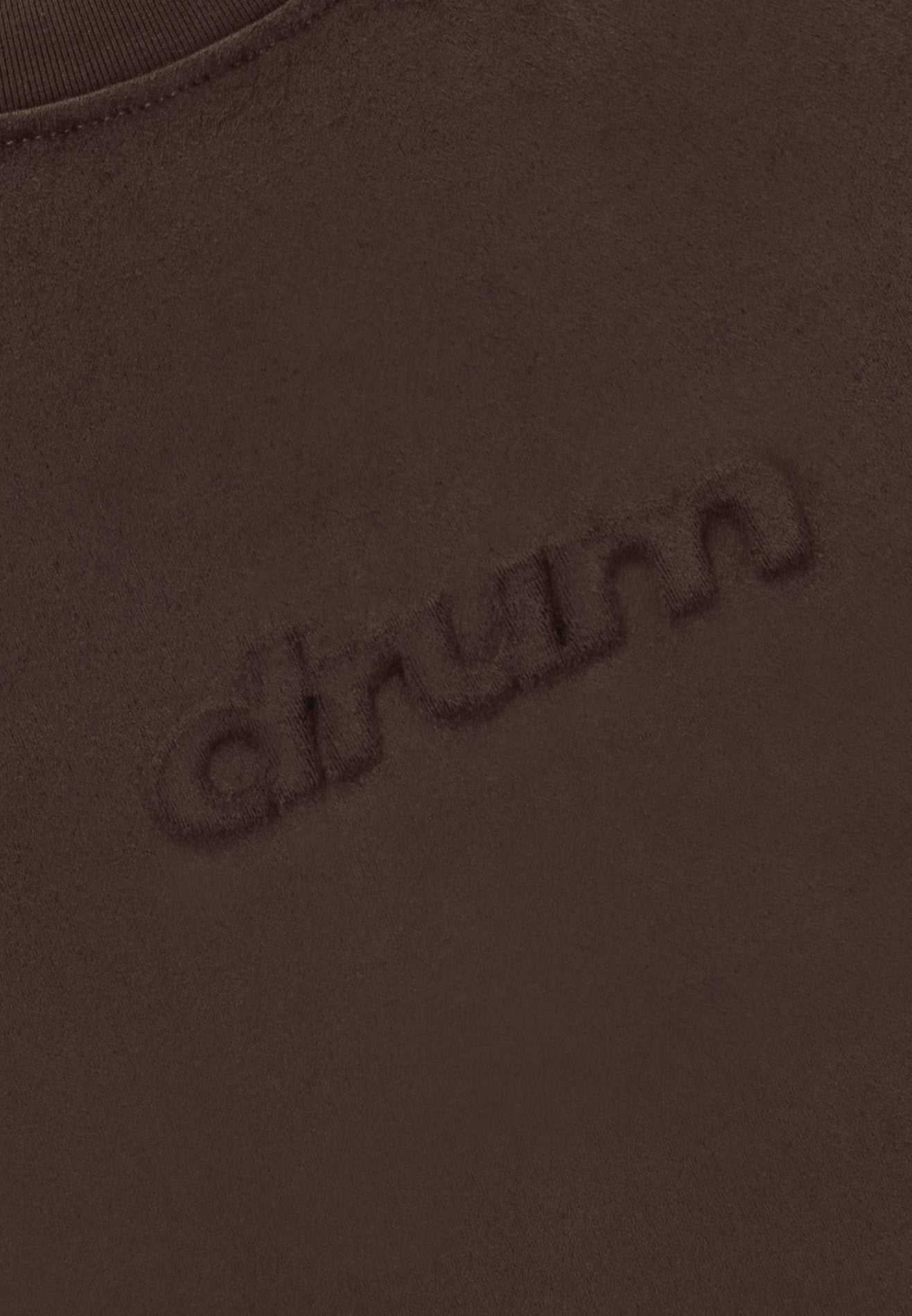 DRUM E. Logo Embossed Velvety Oversized Tee- Brown