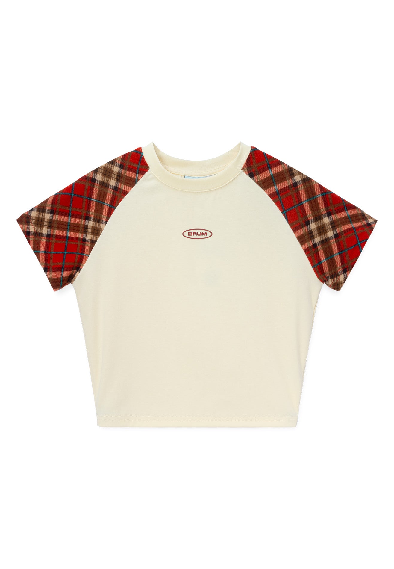 DRUM E. Women Checked Raglan Sleeve Top- Beige