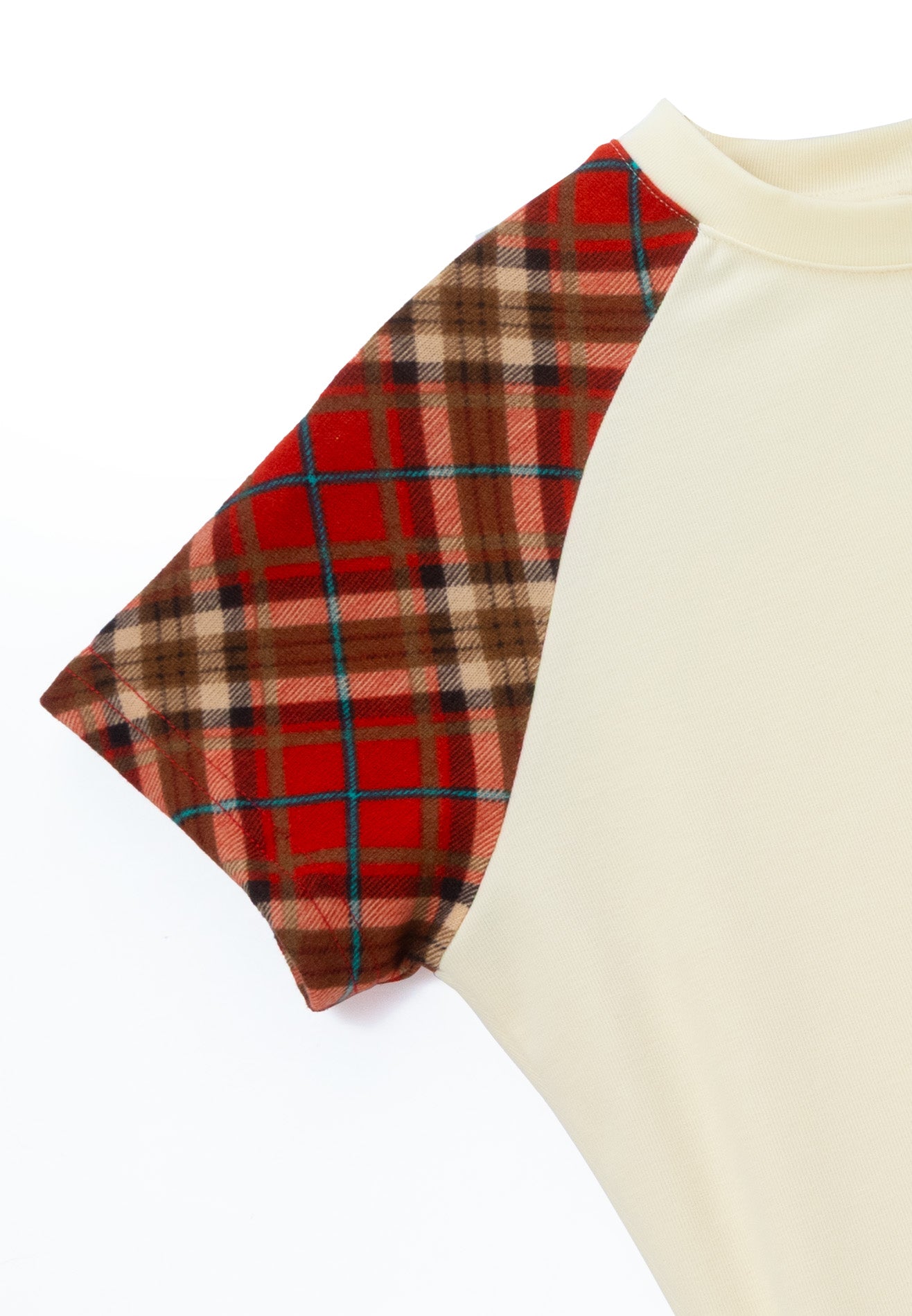 DRUM E. Women Checked Raglan Sleeve Top- Beige