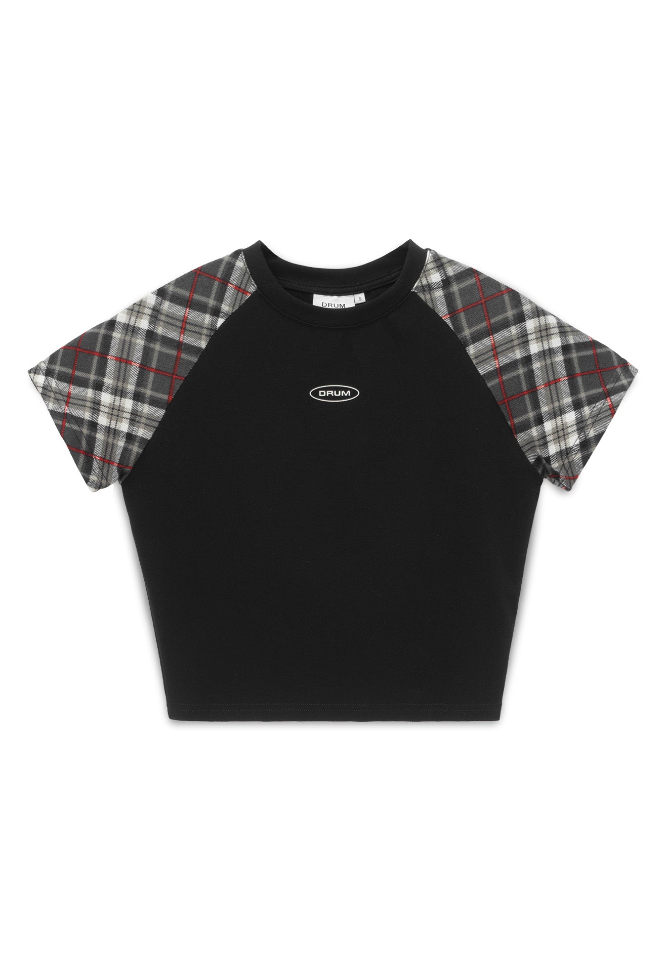 DRUM E. Women Checked Raglan Sleeve Top- Black