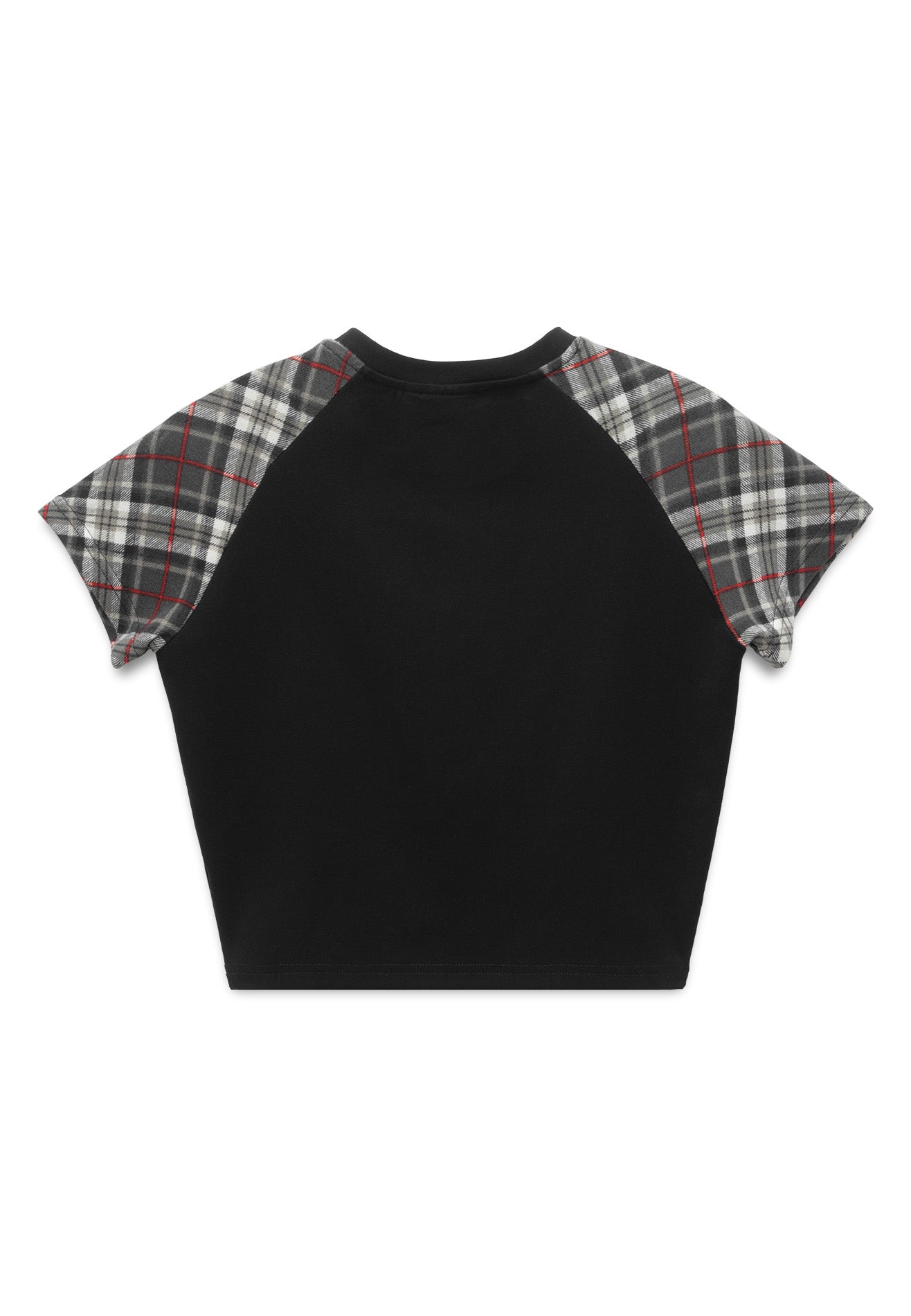 DRUM E. Women Checked Raglan Sleeve Top- Black