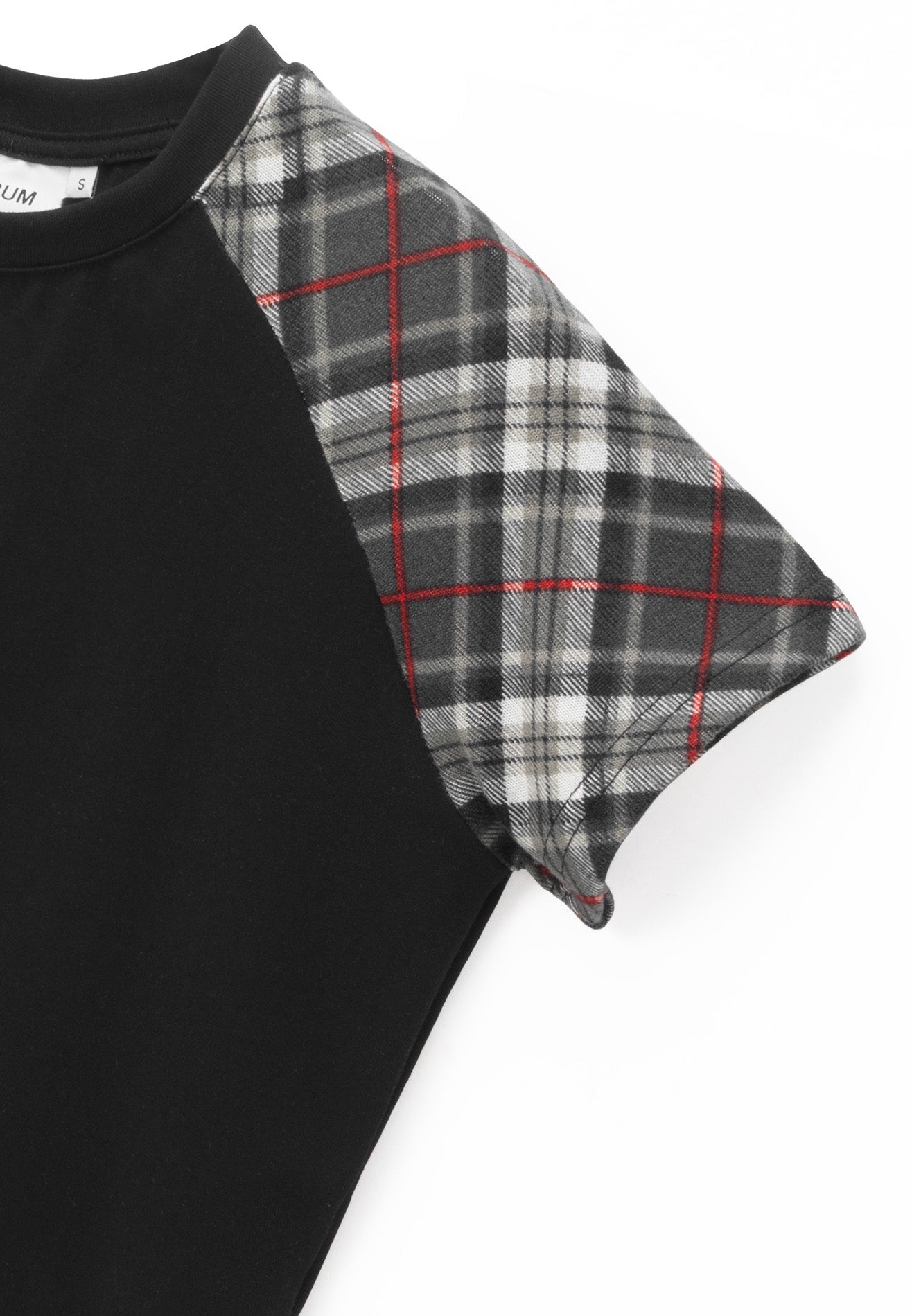 DRUM E. Women Checked Raglan Sleeve Top- Black