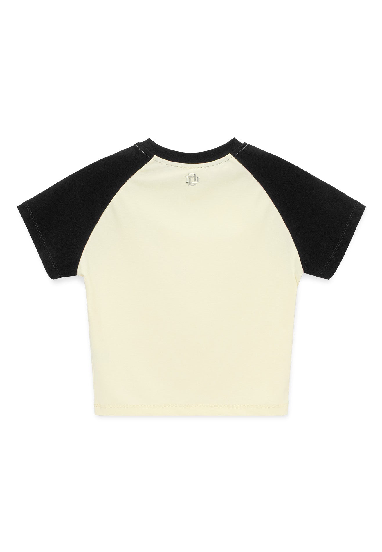 DRUM E. Women Silver Rubber Print Logo Raglan Crop Top- Beige