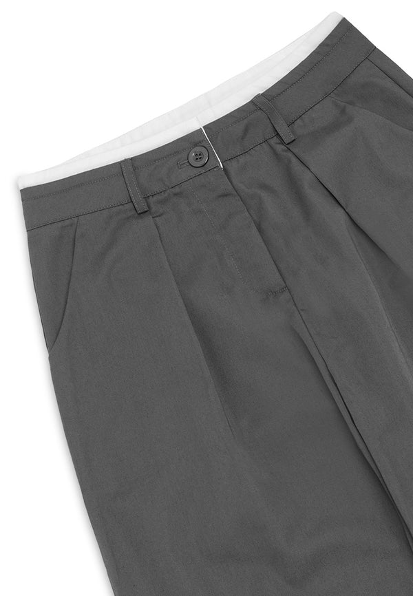 Contrast Waist Details Casual Long Pants- Grey