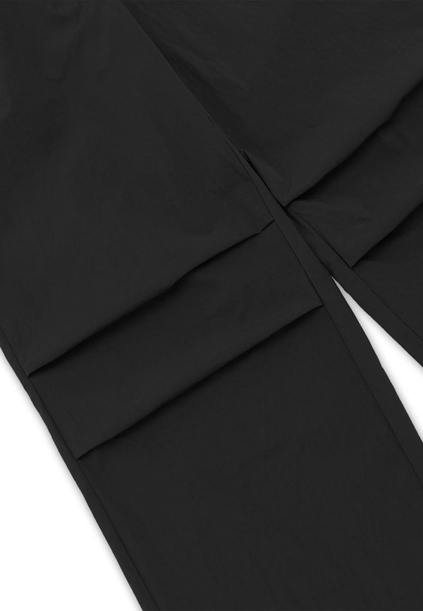 Nylon Knee Details Casual Pants- Black