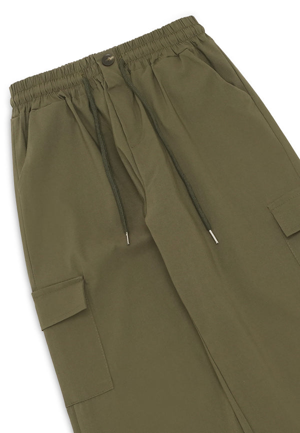Side Pocket Cargo Bottom Drawstring Pants-Green