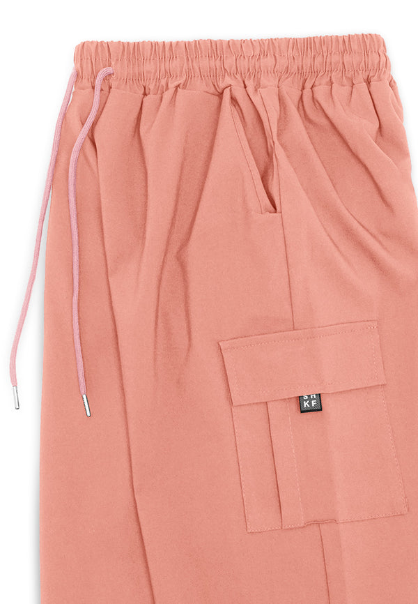Pocket Cargo Pants with Cuff Drawstring- Pink