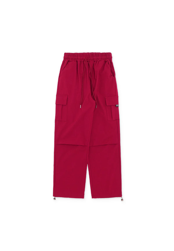 Pocket Cargo Pants with Cuff Drawstring- Red