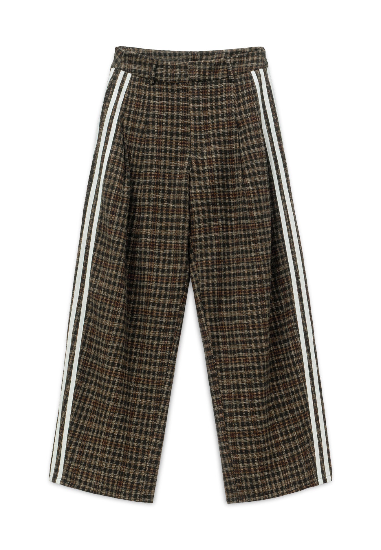 DRUM S. Checkmate Edition Flannel Pleated Long Pants - Brown