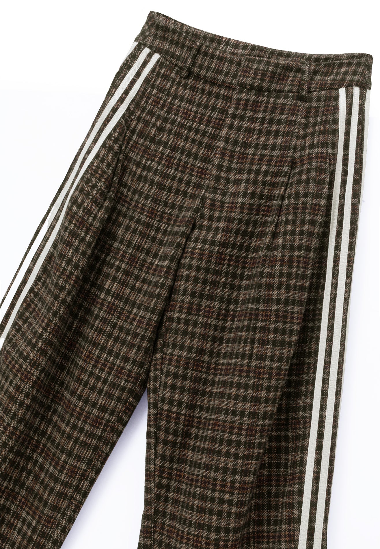 DRUM S. Checkmate Edition Flannel Pleated Long Pants - Brown
