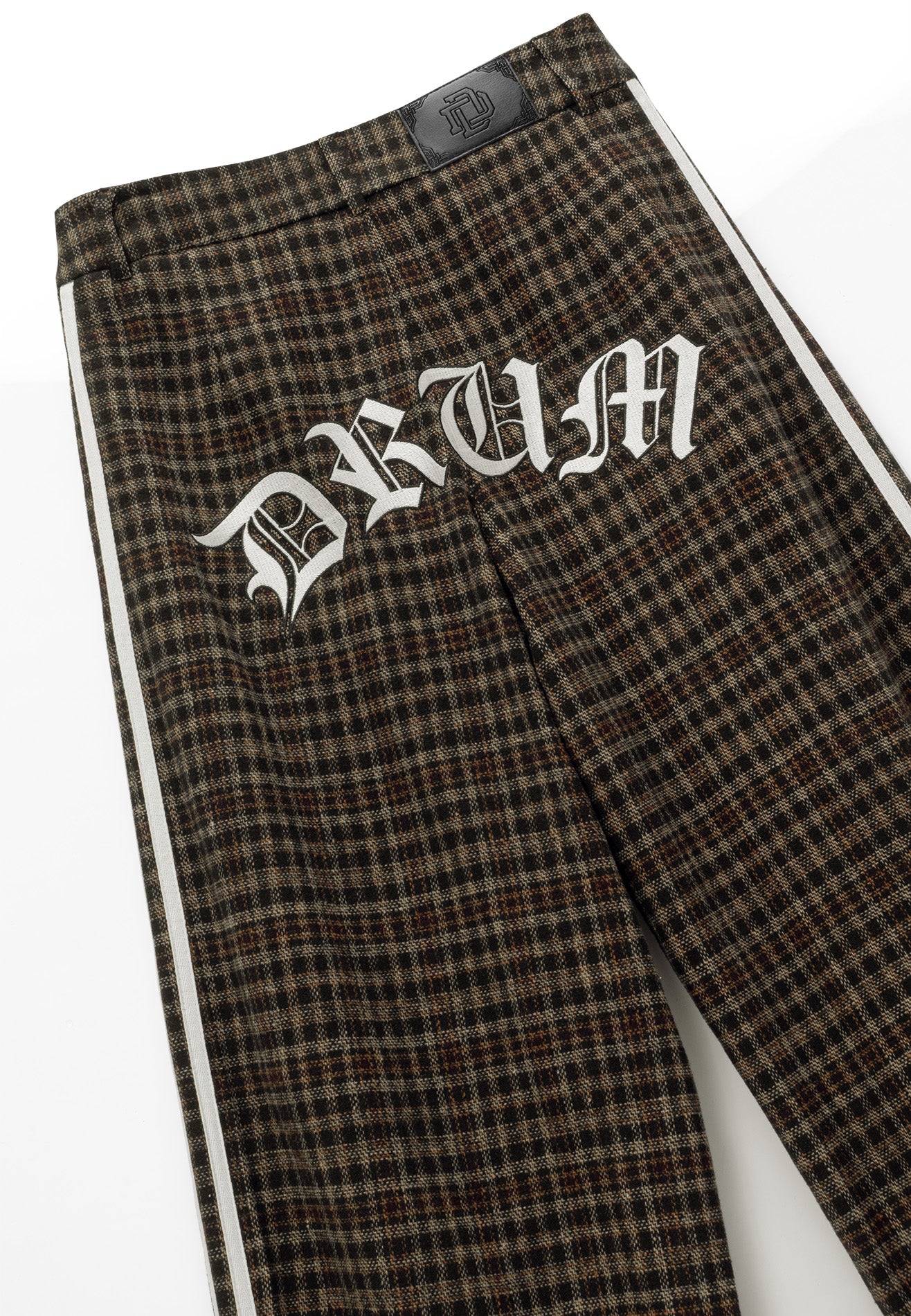 DRUM S. Checkmate Edition Flannel Pleated Long Pants - Brown