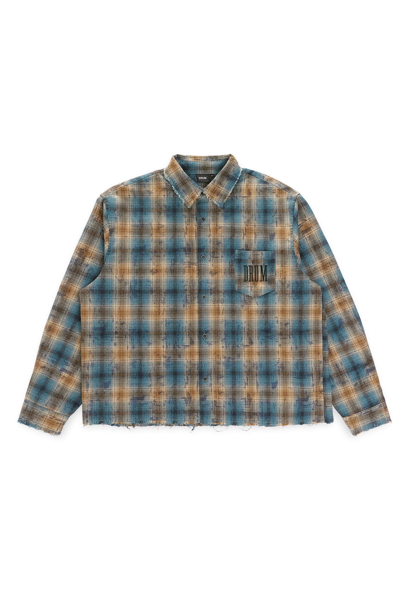 DRUM SELECT Checked Oversized Boxy Long Sleeve Shirt - Khaki