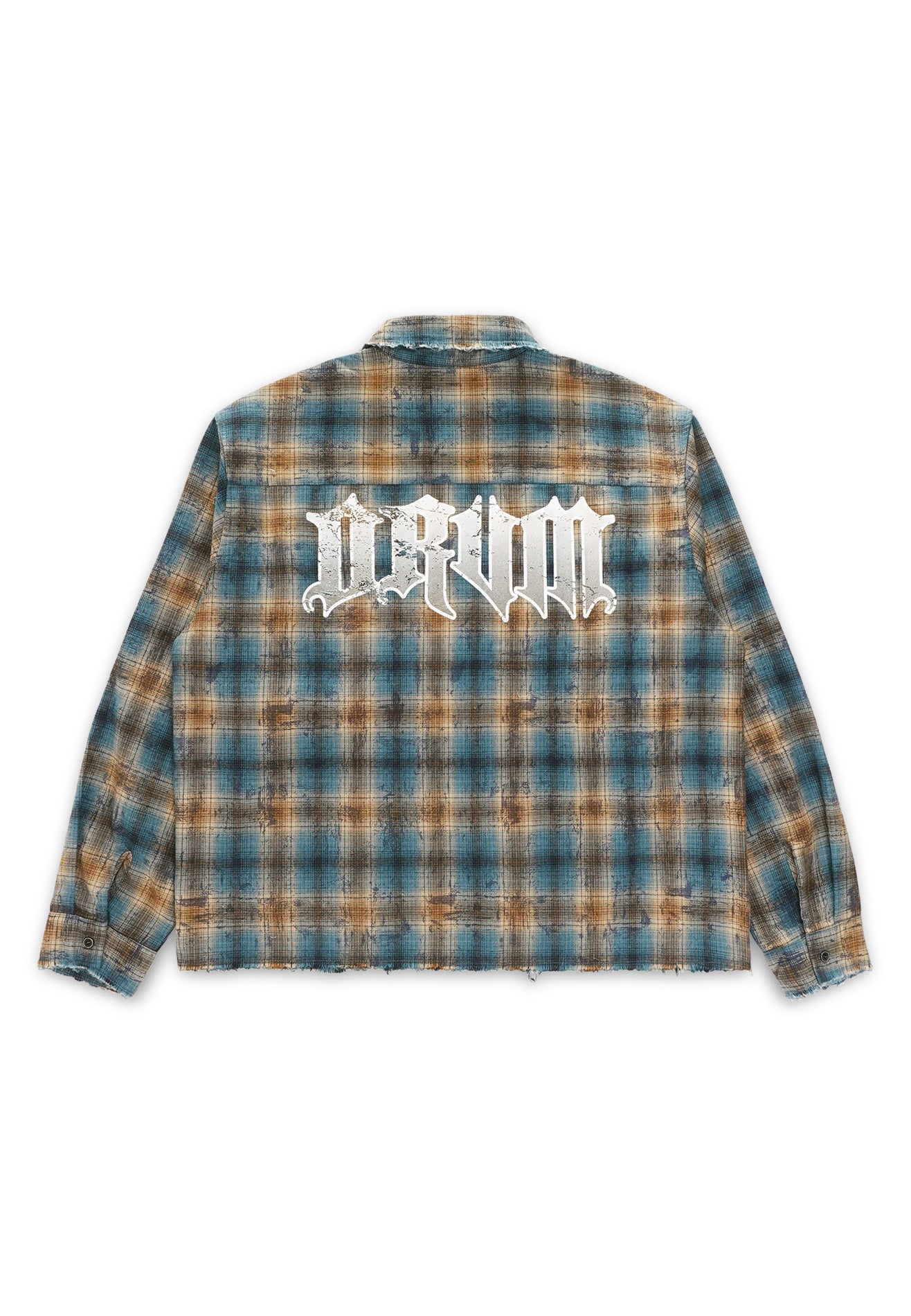 DRUM SELECT Checked Oversized Boxy Long Sleeve Shirt - Khaki