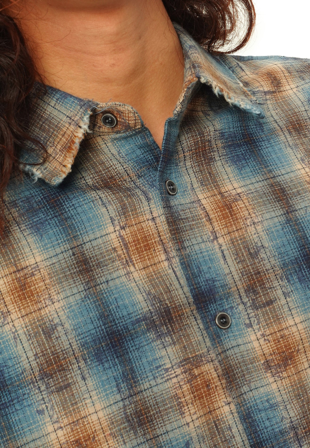 DRUM SELECT Checked Oversized Boxy Long Sleeve Shirt - Khaki