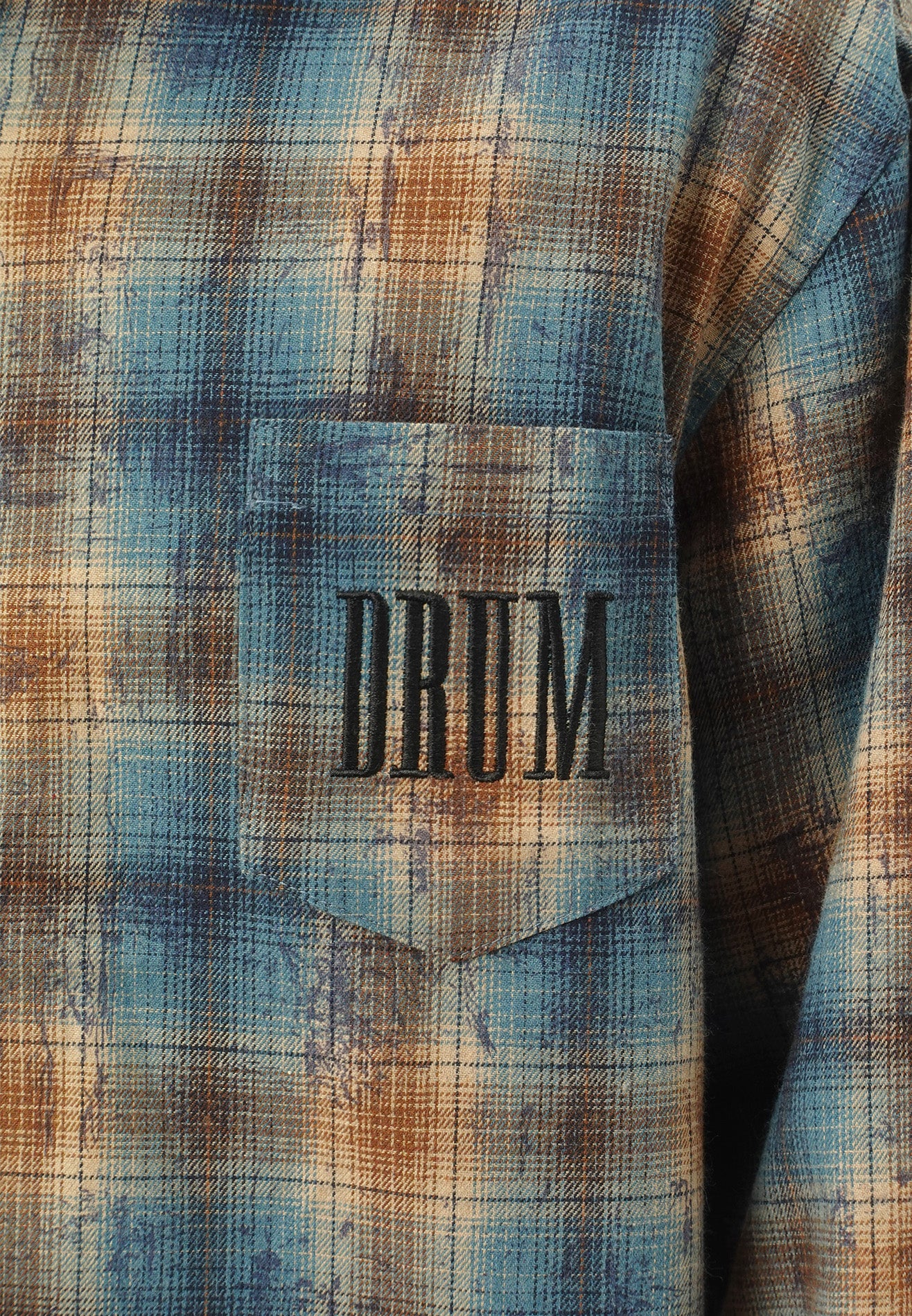 DRUM SELECT Checked Oversized Boxy Long Sleeve Shirt - Khaki