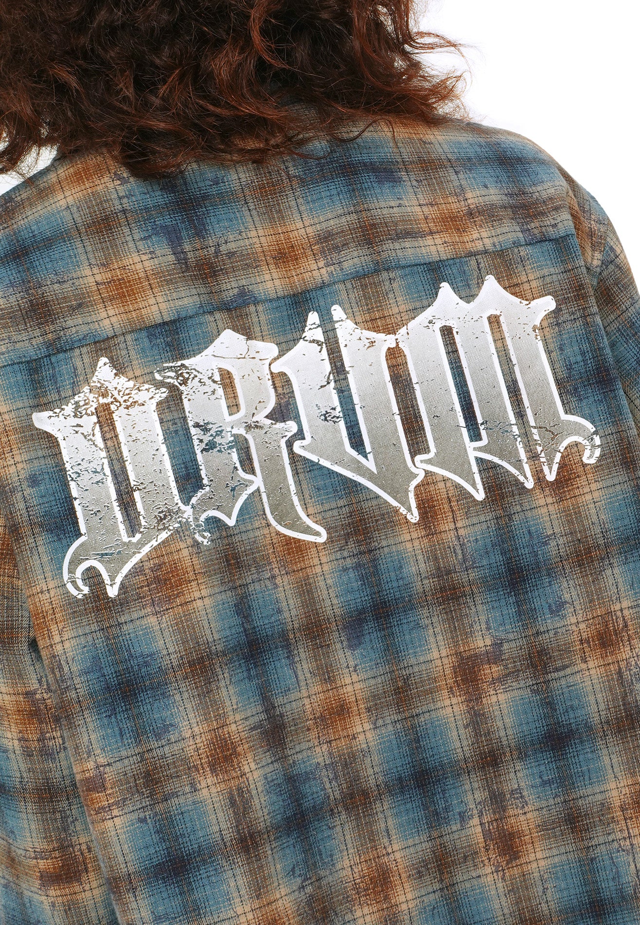 DRUM SELECT Checked Oversized Boxy Long Sleeve Shirt - Khaki