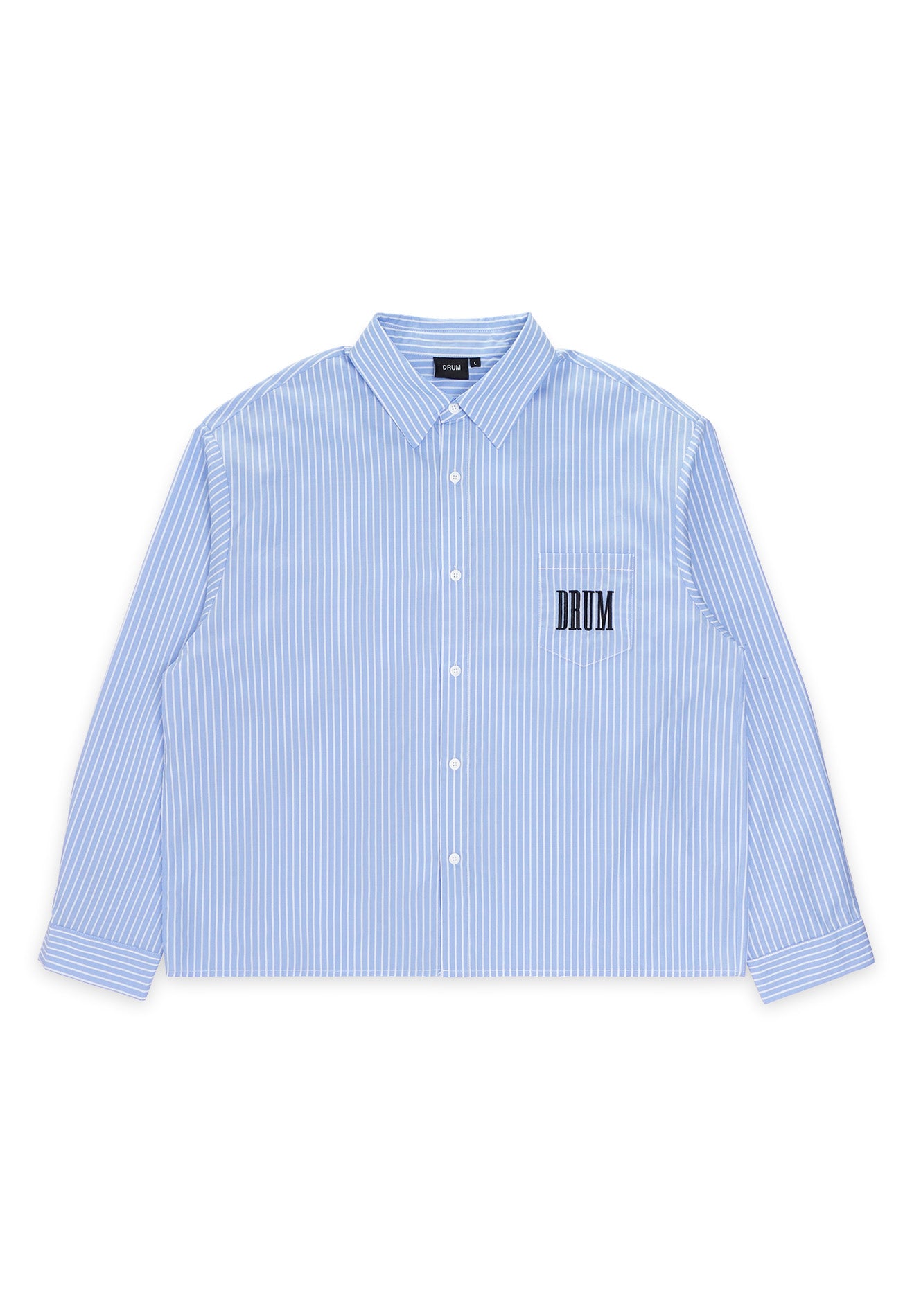 DRUM SELECT Casual Stripe Oversized Long Sleeve Shirt - Light Blue