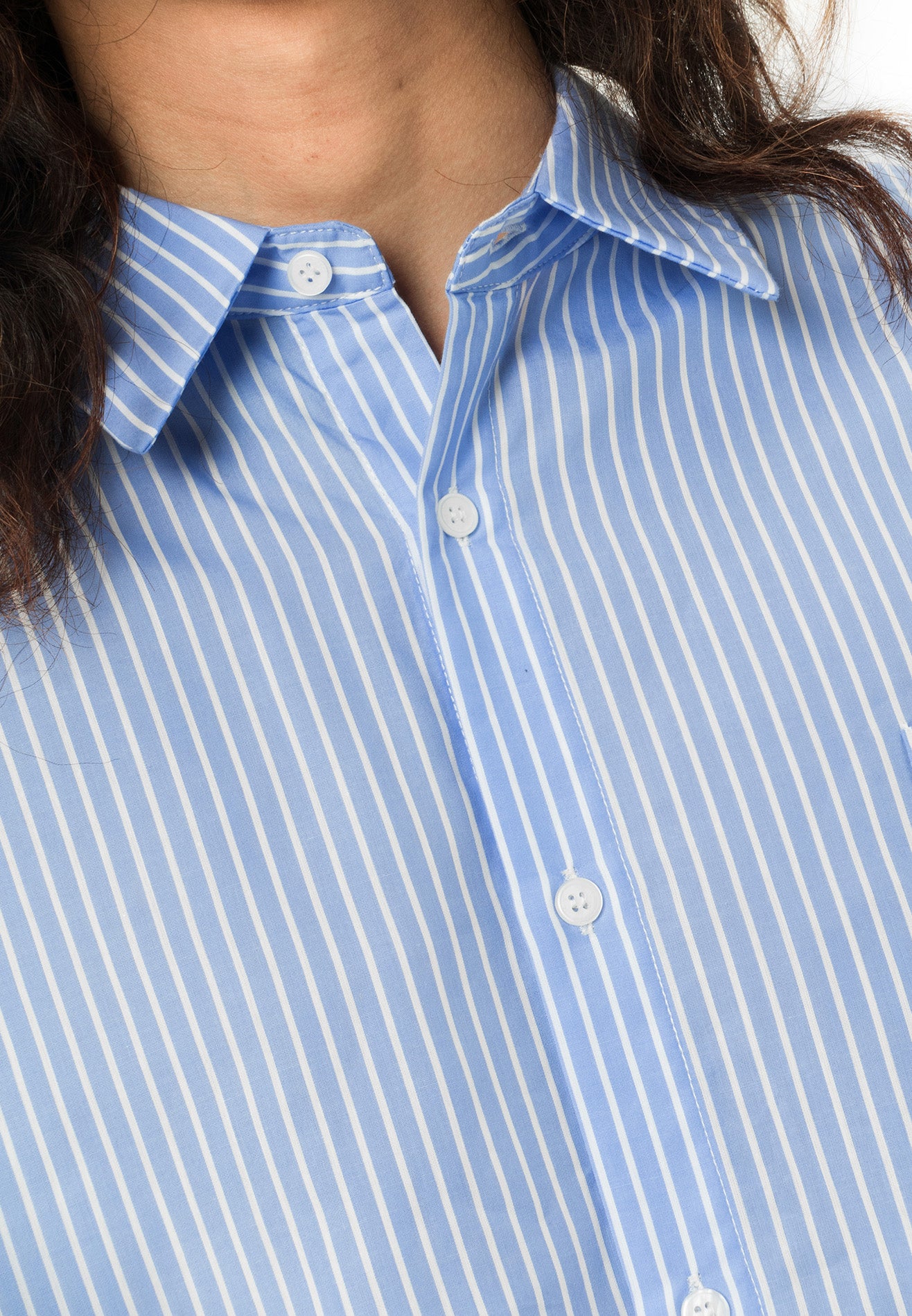 DRUM SELECT Casual Stripe Oversized Long Sleeve Shirt - Light Blue