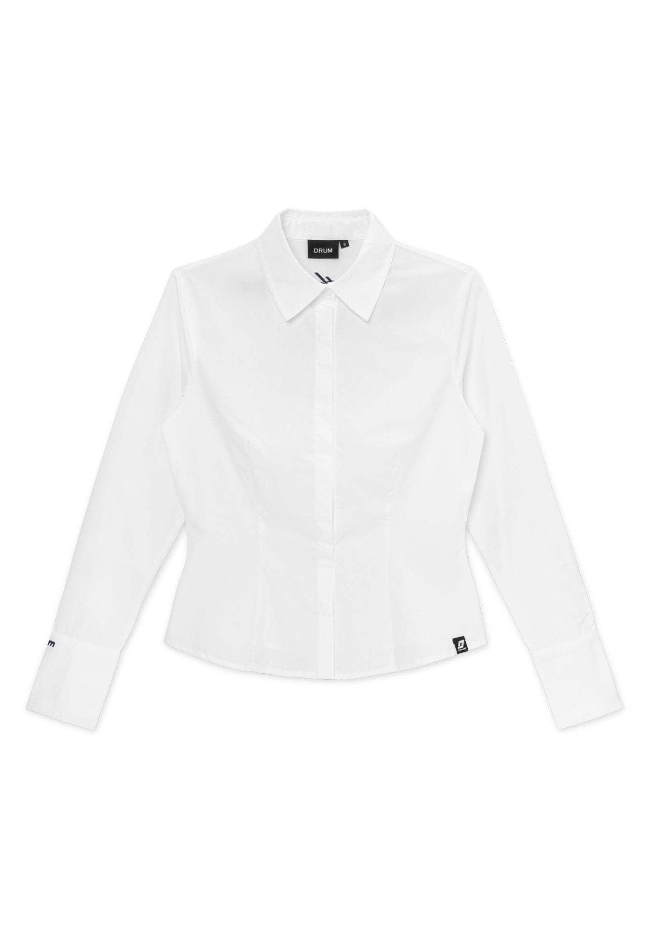 DRUM S. Women Slogan Embroidery Long Sleeve Shirt- White