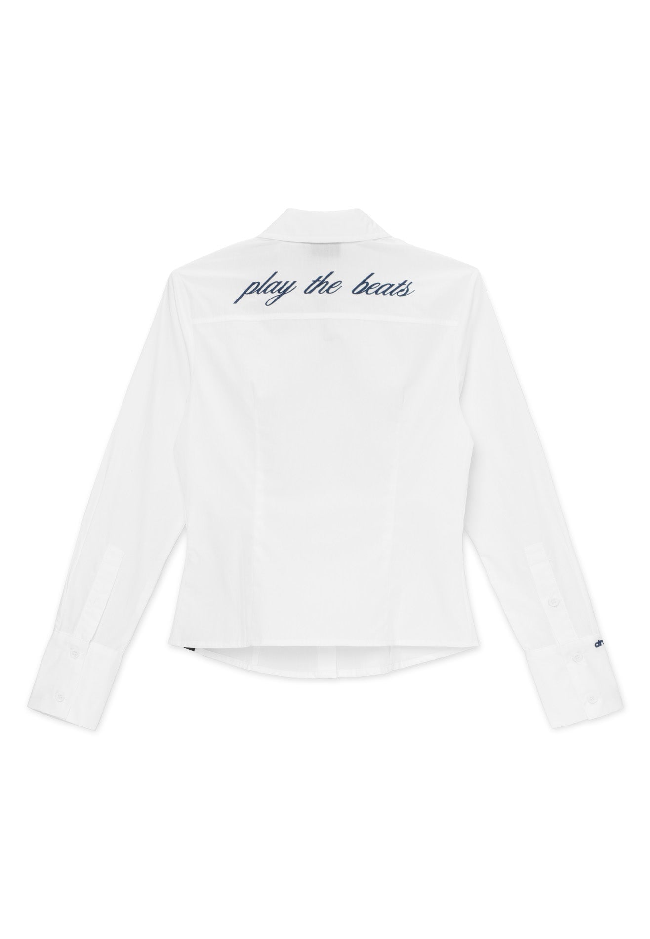 DRUM S. Women Slogan Embroidery Long Sleeve Shirt- White