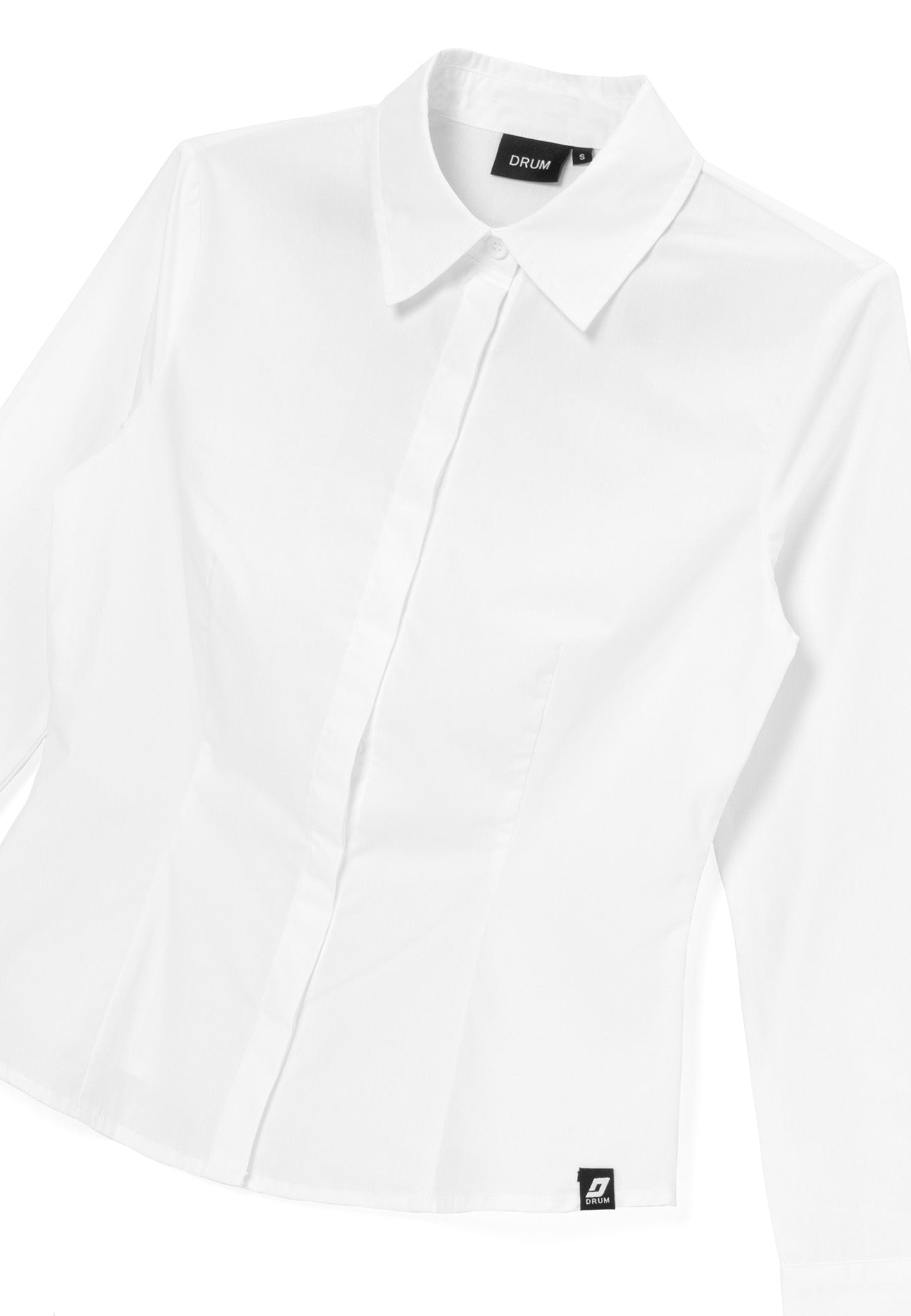 DRUM S. Women Slogan Embroidery Long Sleeve Shirt- White