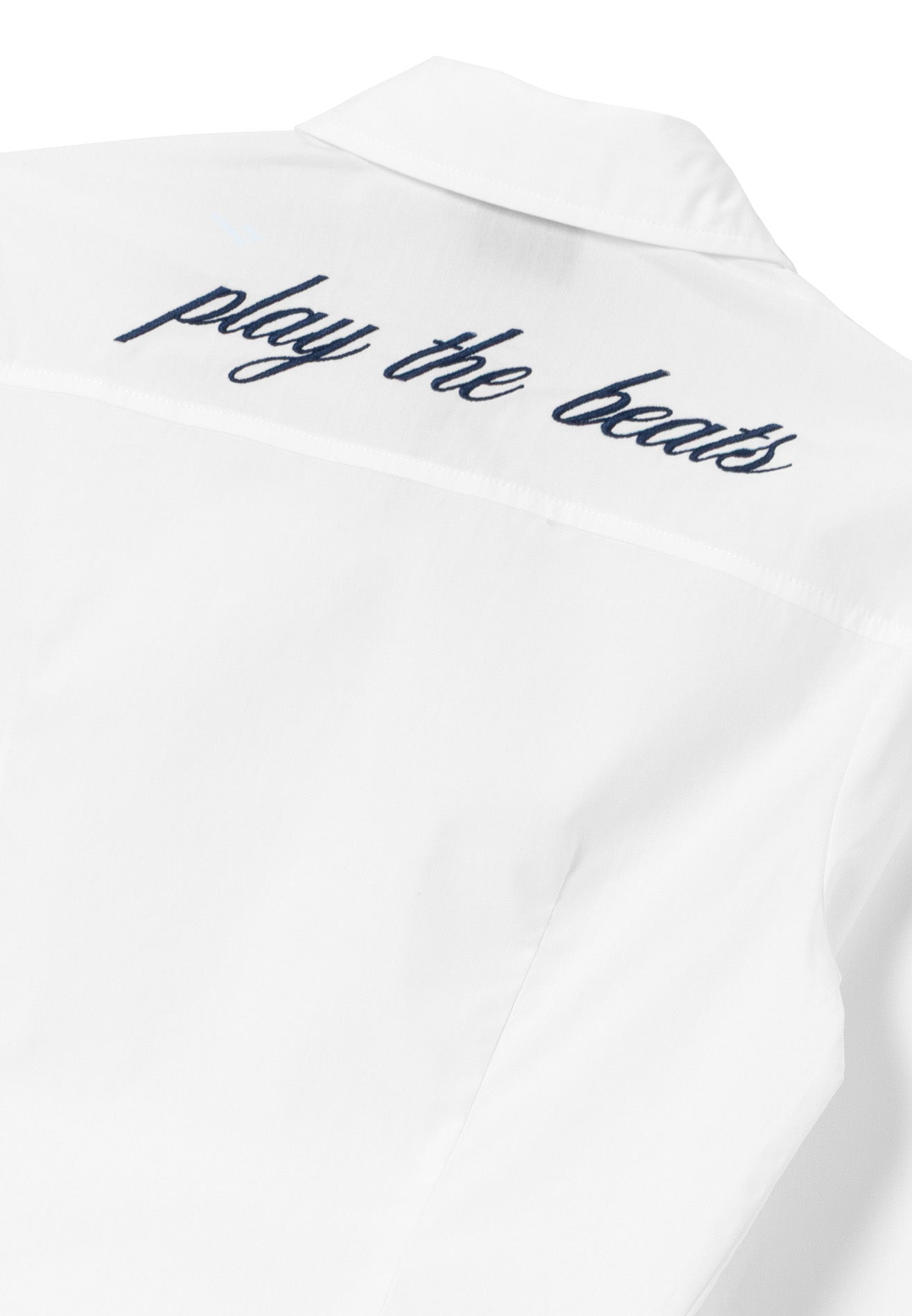 DRUM S. Women Slogan Embroidery Long Sleeve Shirt- White