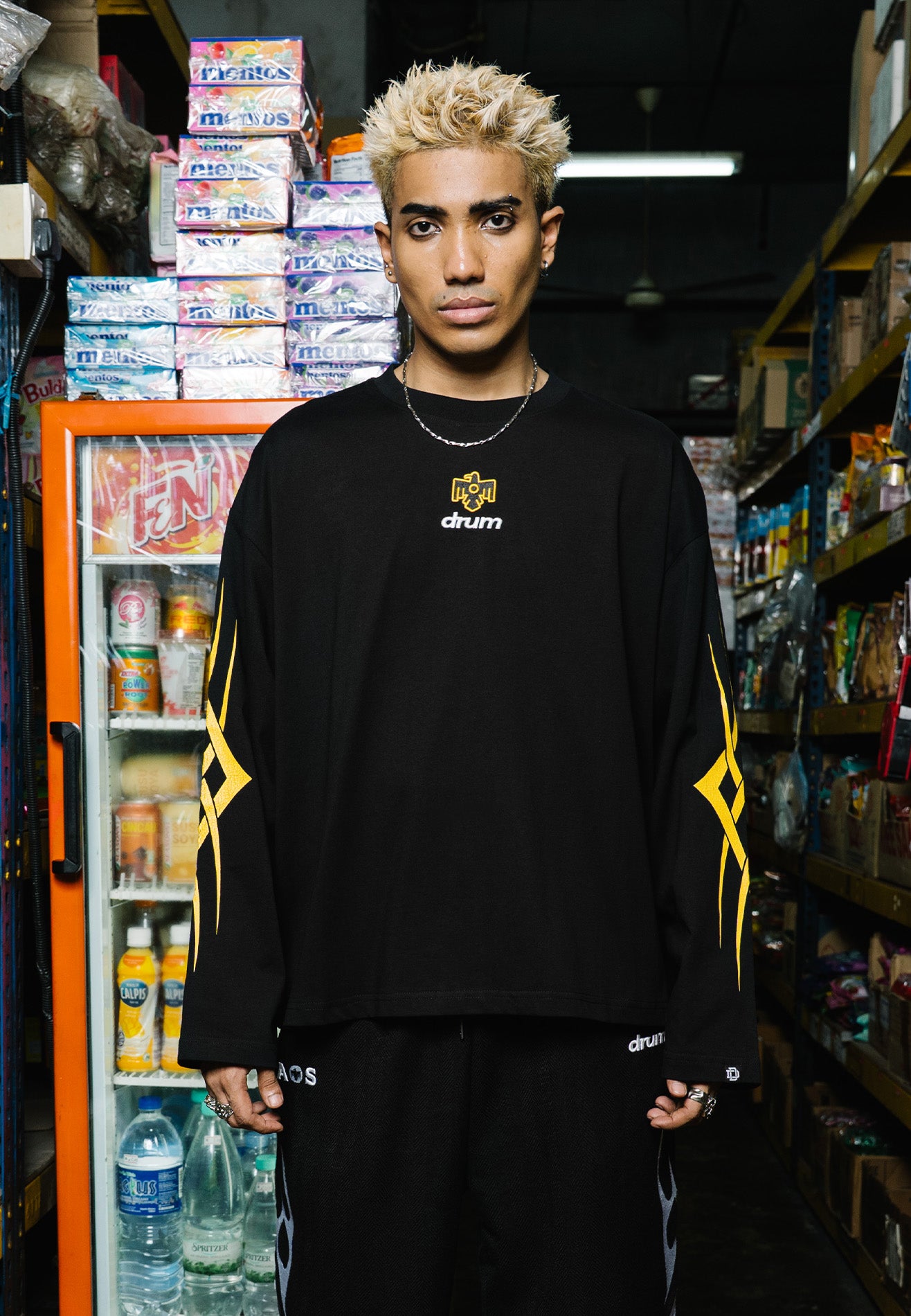 DRUM X AOS Trible Graphic Long Sleeve Tee- Black