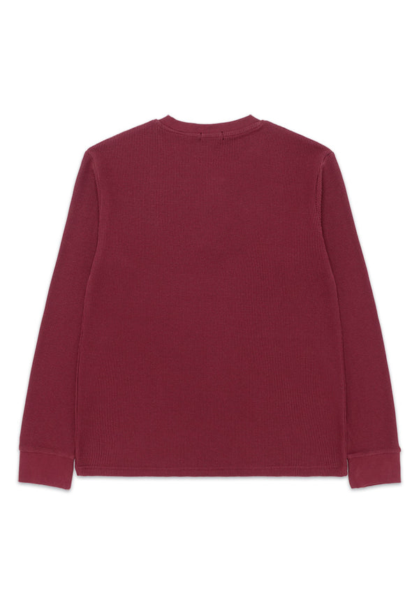 DRUM 3 Buttons Long Sleeve Waffle Tee- Red