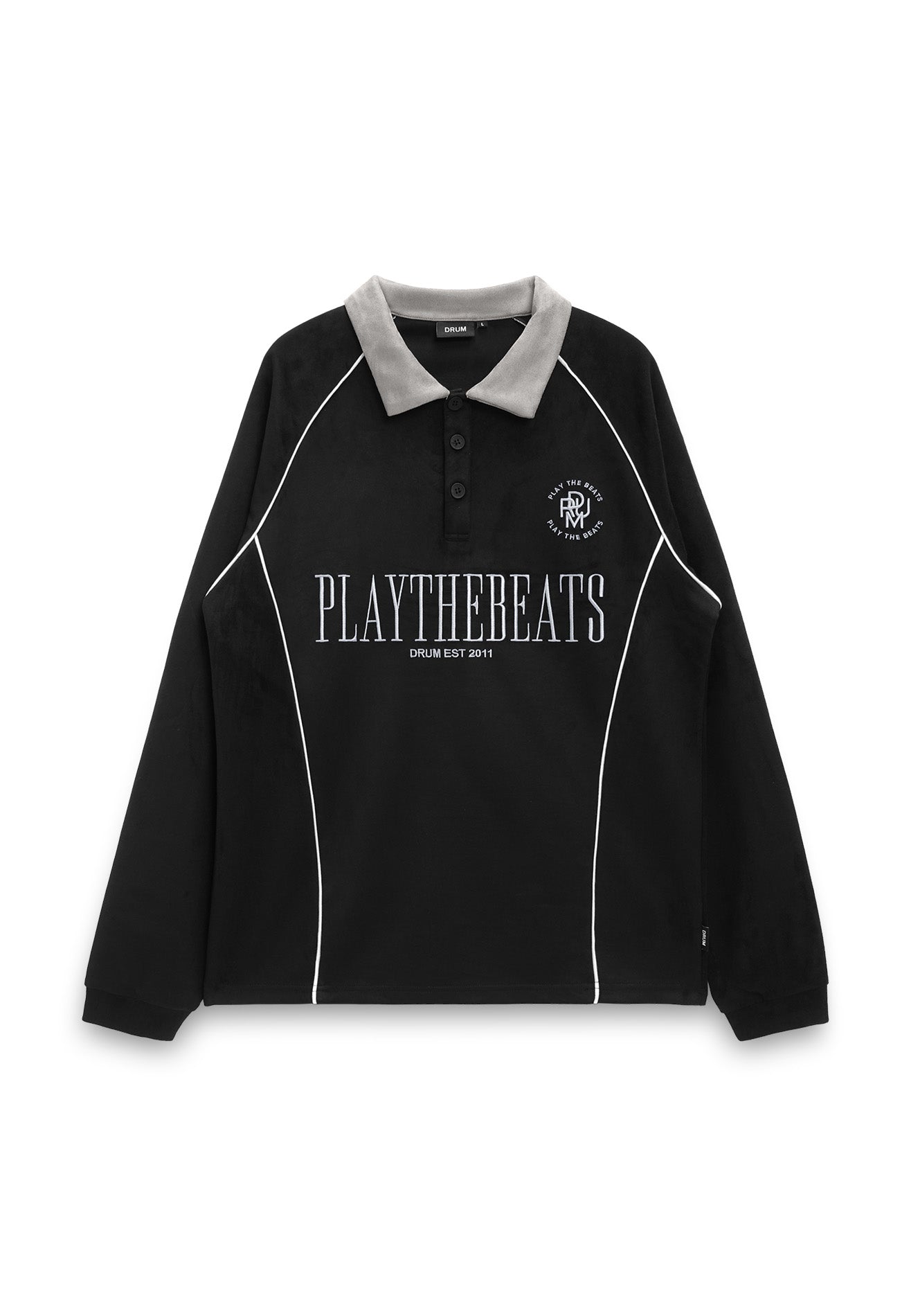 Select Suede Fabric Polo Long Tee- Black