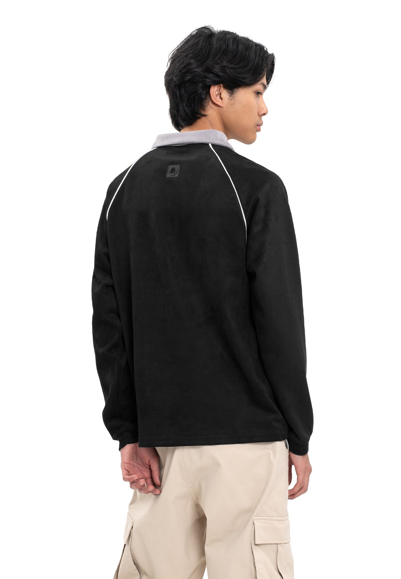 Select Suede Fabric Polo Long Tee- Black