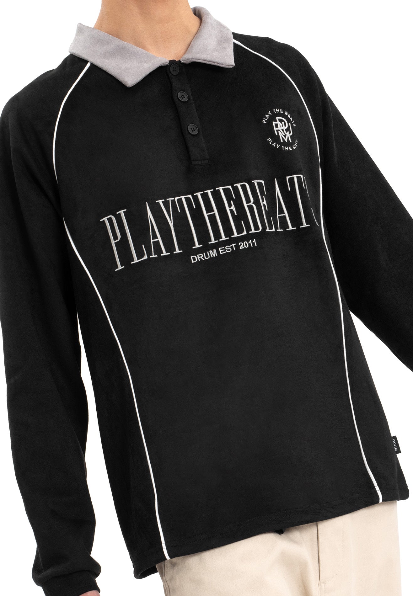 Select Suede Fabric Polo Long Tee- Black