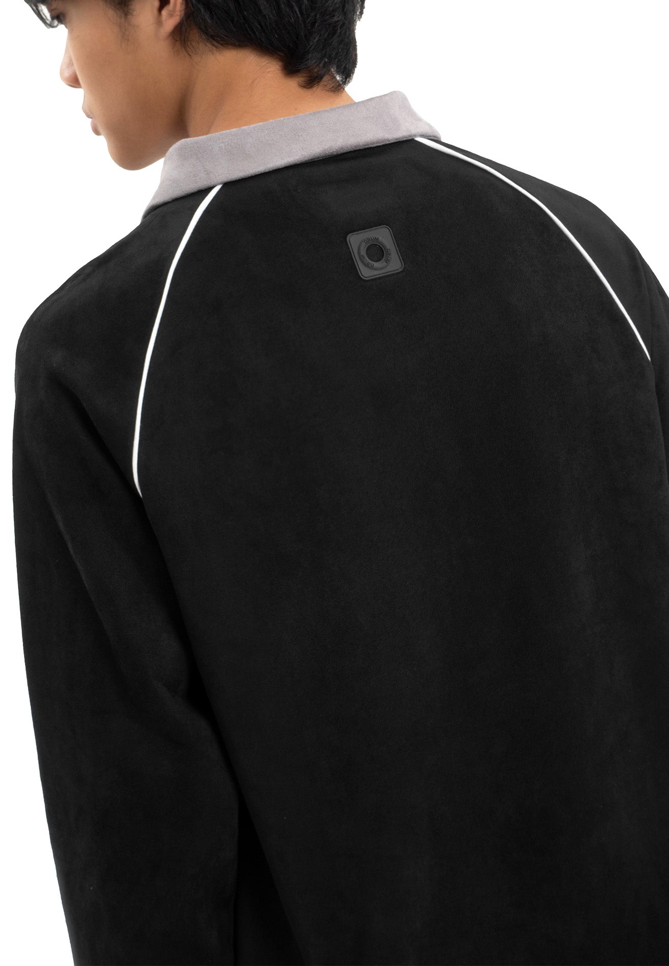 Select Suede Fabric Polo Long Tee- Black