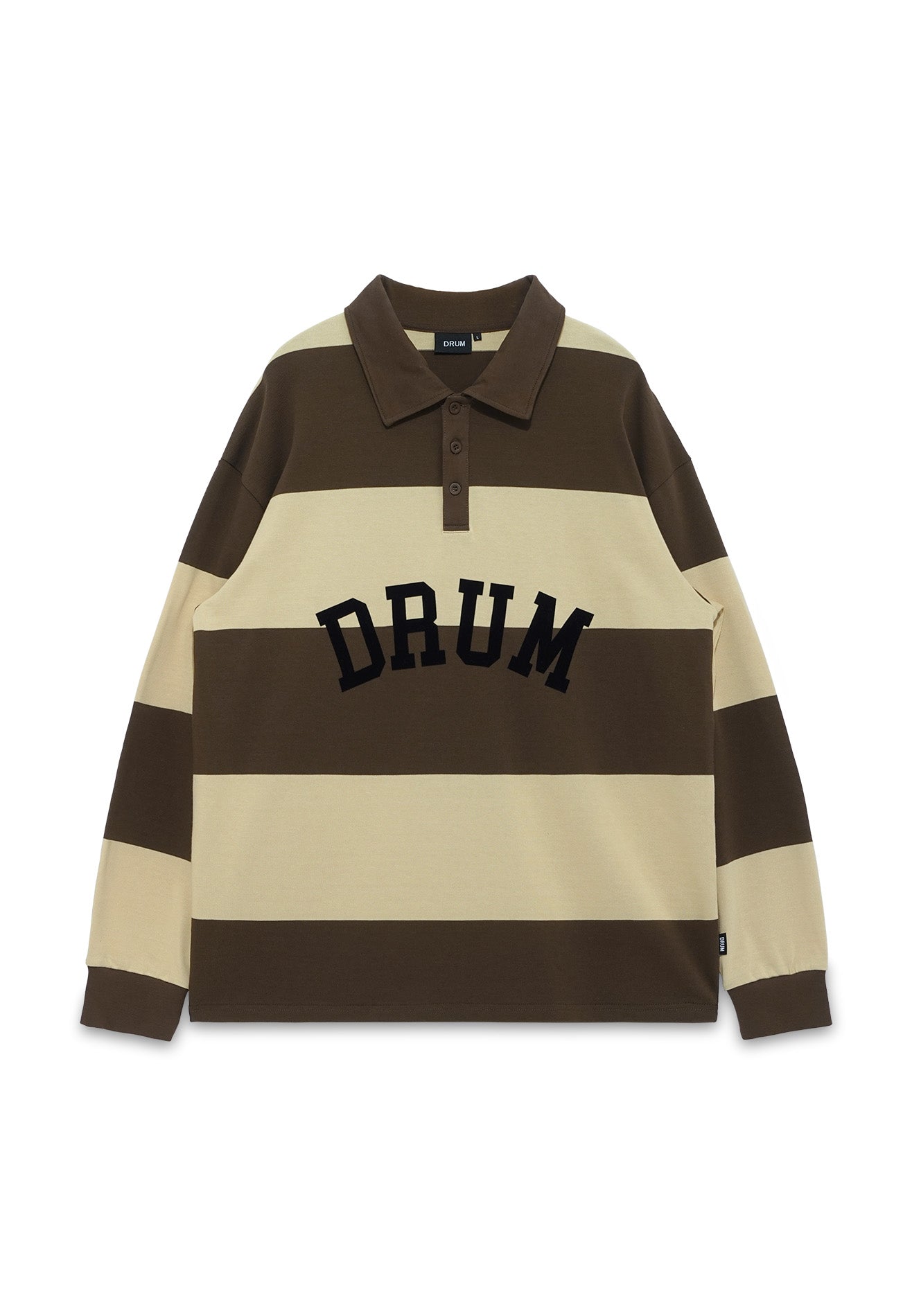 Select Stripe Long Sleeve Polo Tee- Dark Khaki