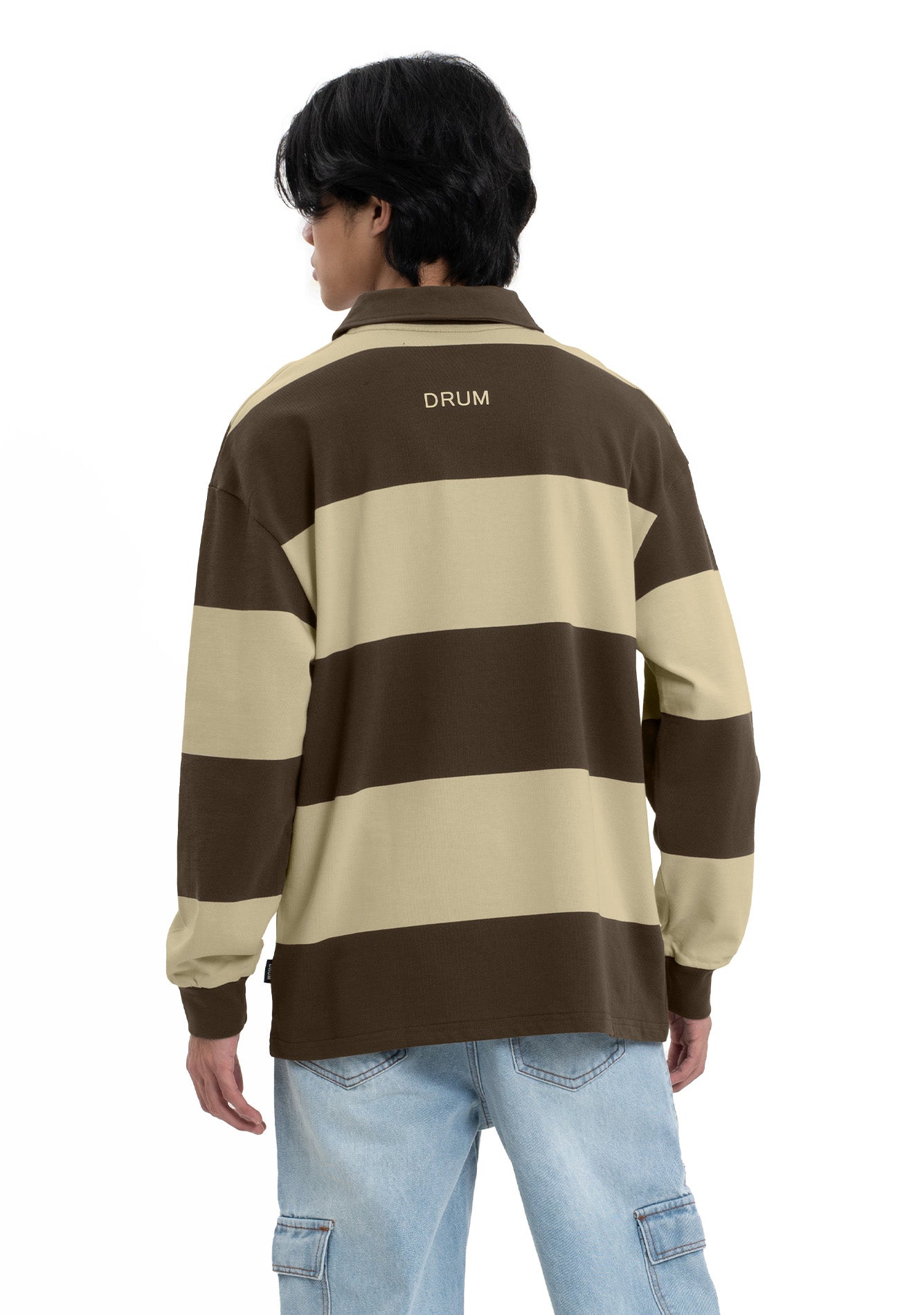 Select Stripe Long Sleeve Polo Tee- Dark Khaki