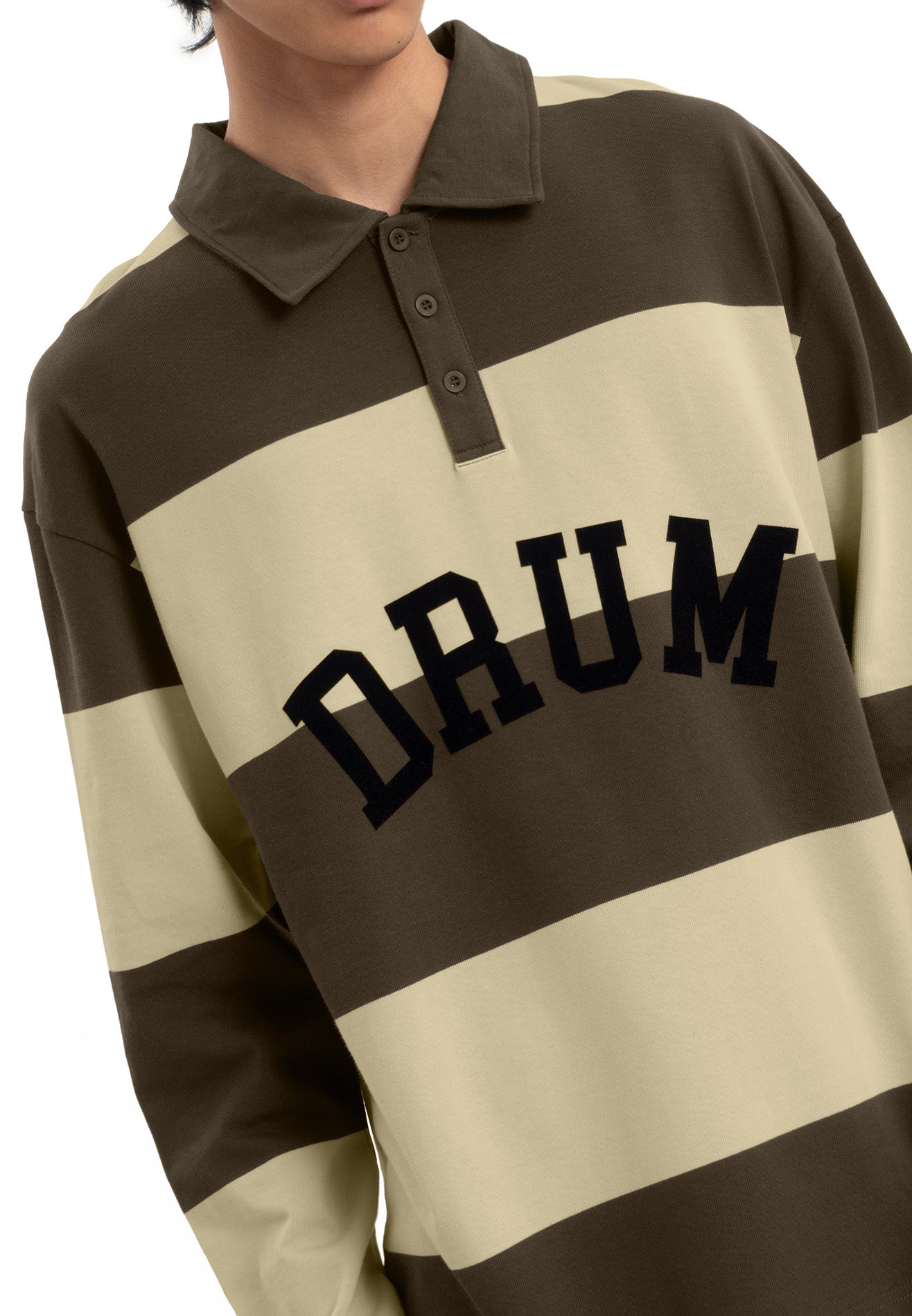 Select Stripe Long Sleeve Polo Tee- Dark Khaki