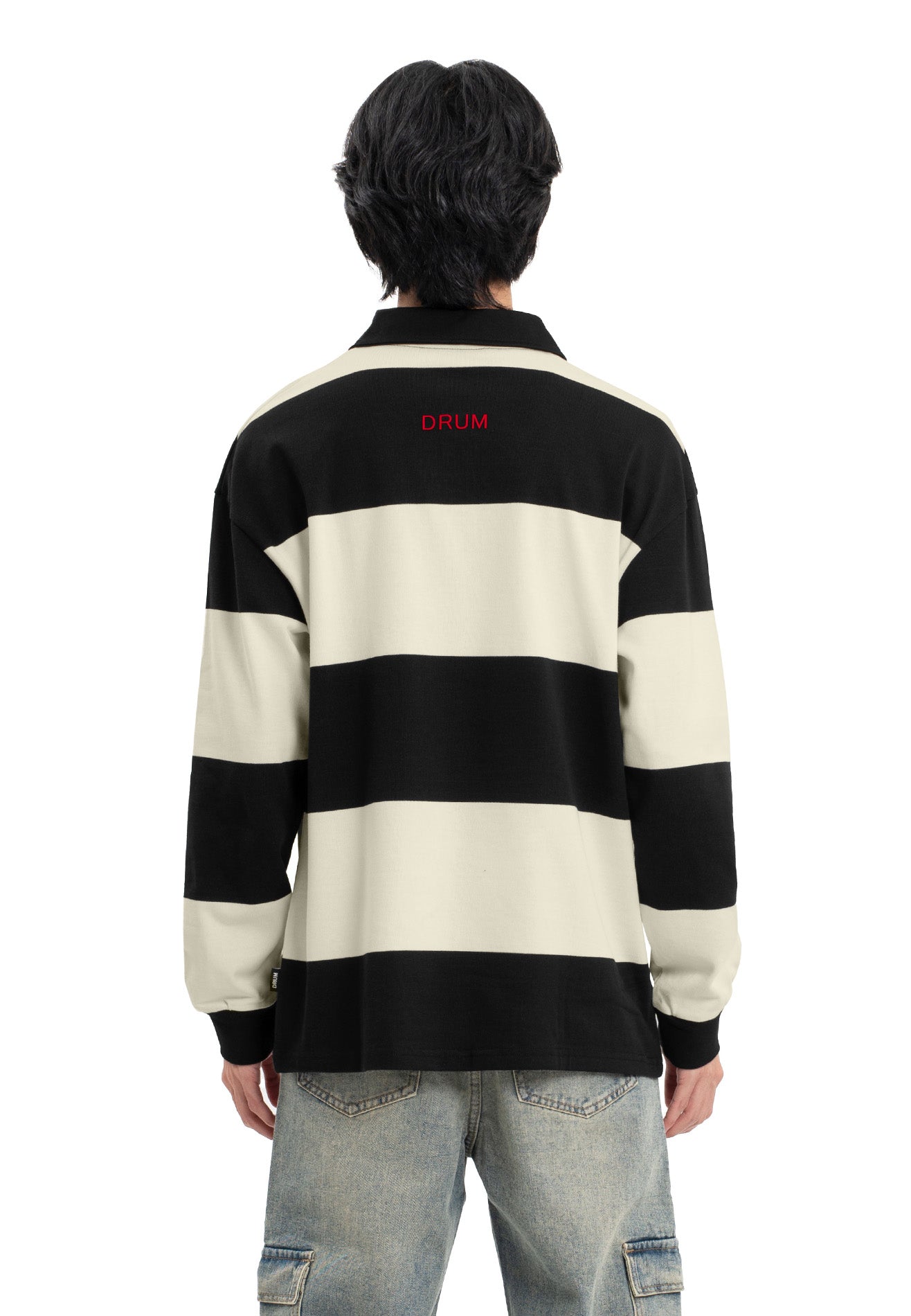 Select Stripe Long Sleeve Polo Tee- Black