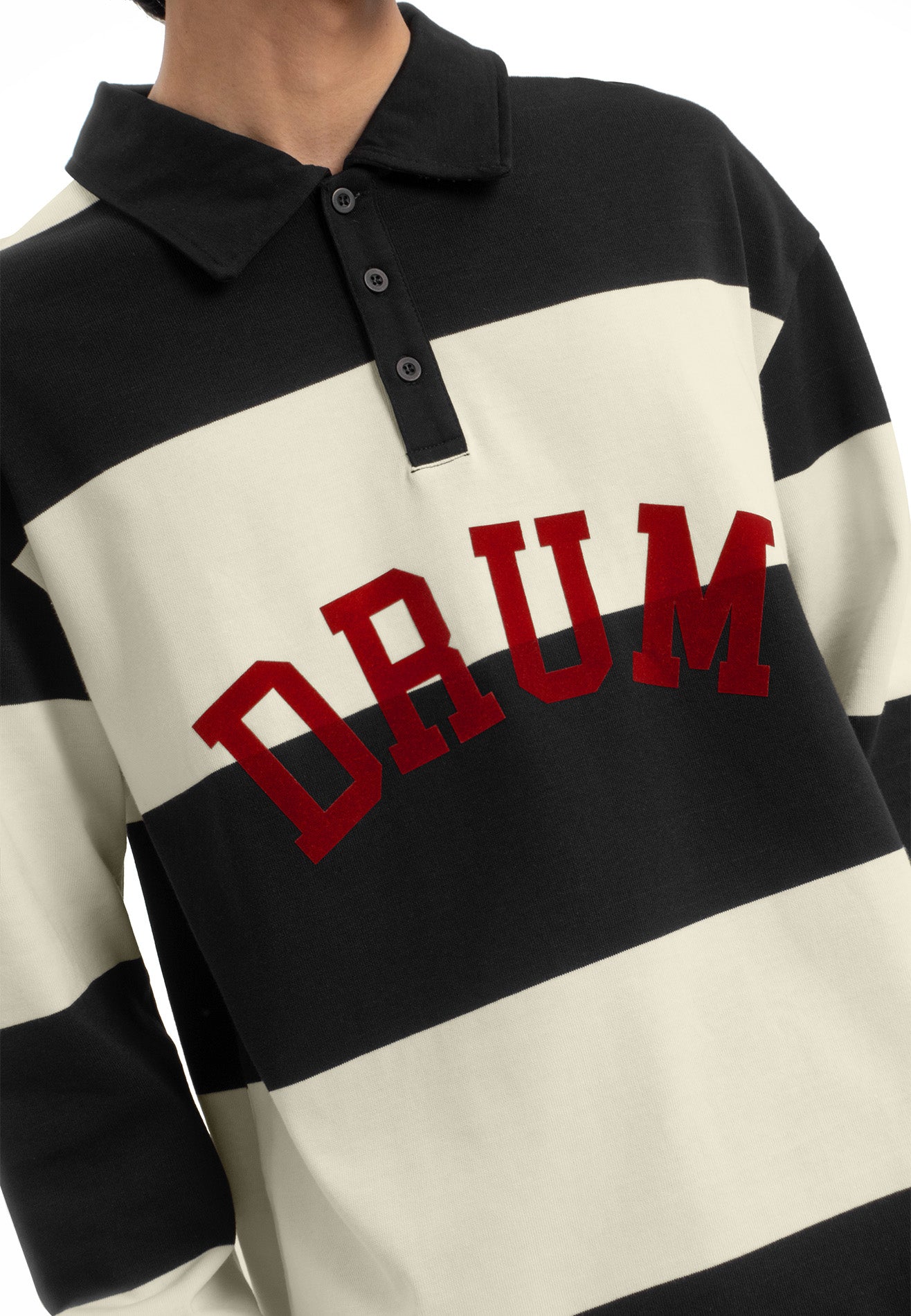 Select Stripe Long Sleeve Polo Tee- Black
