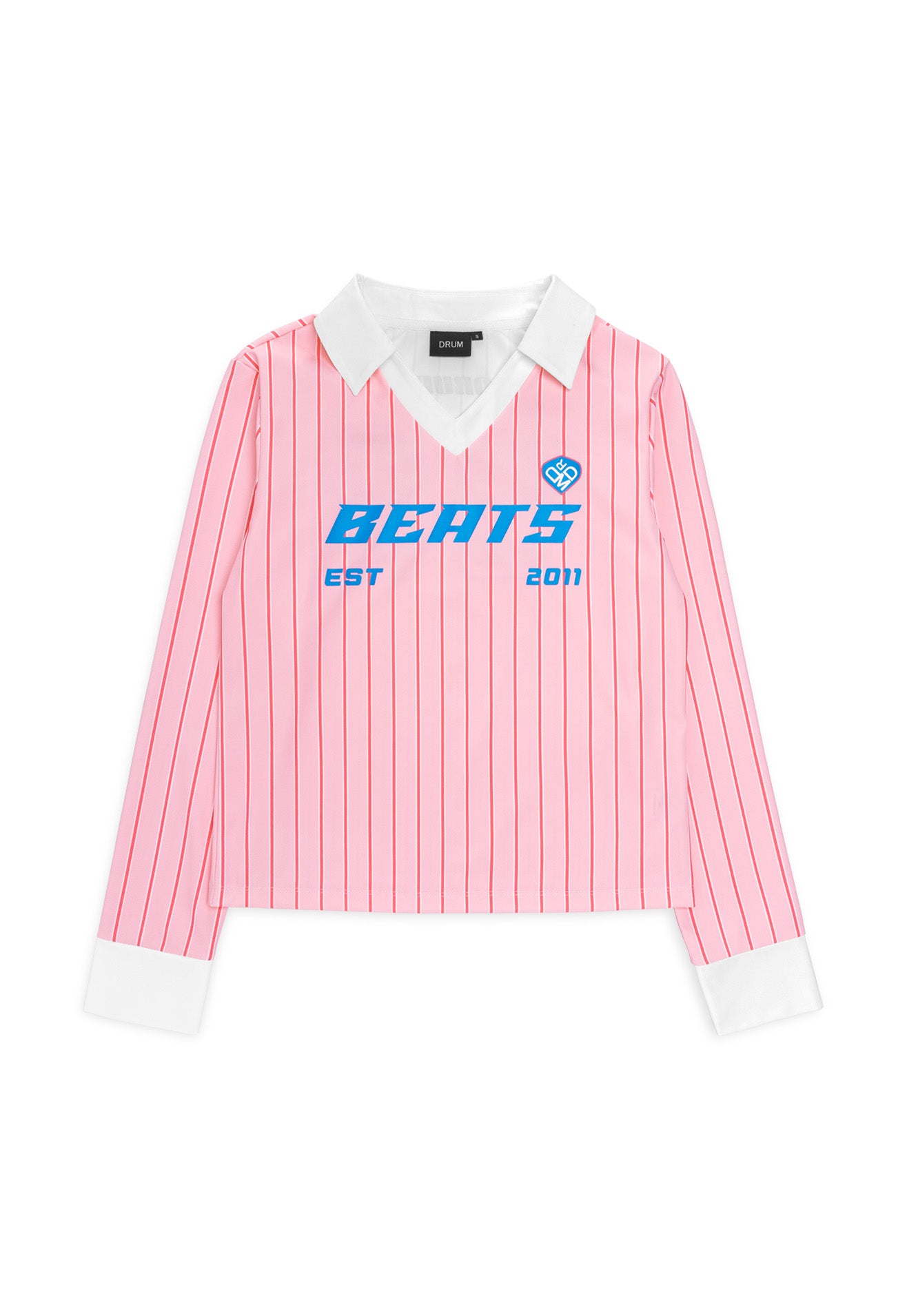 DRUM SELECT Ladies Vertical Stripe Long Sleeve Polo- Pink