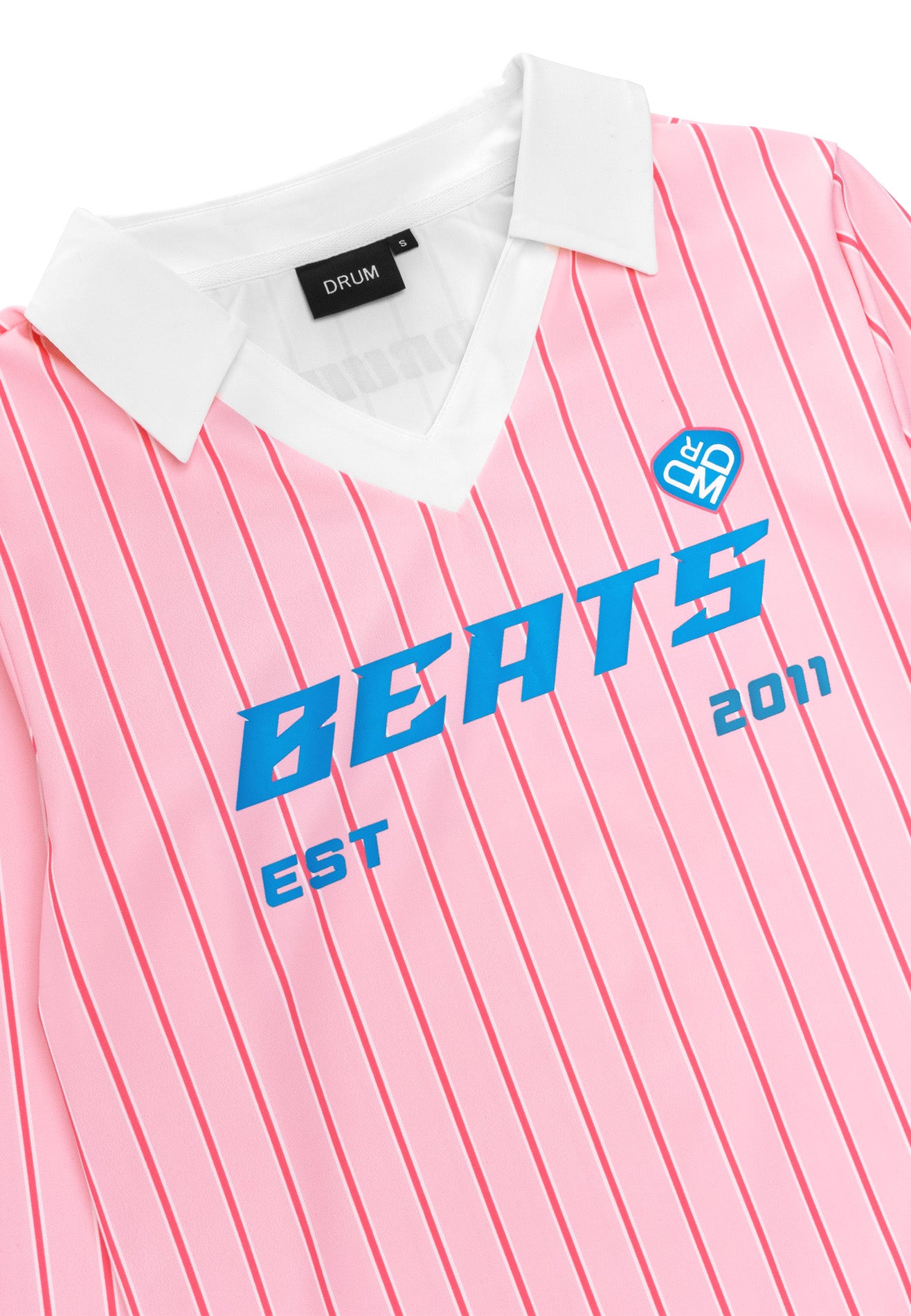 DRUM SELECT Ladies Vertical Stripe Long Sleeve Polo- Pink