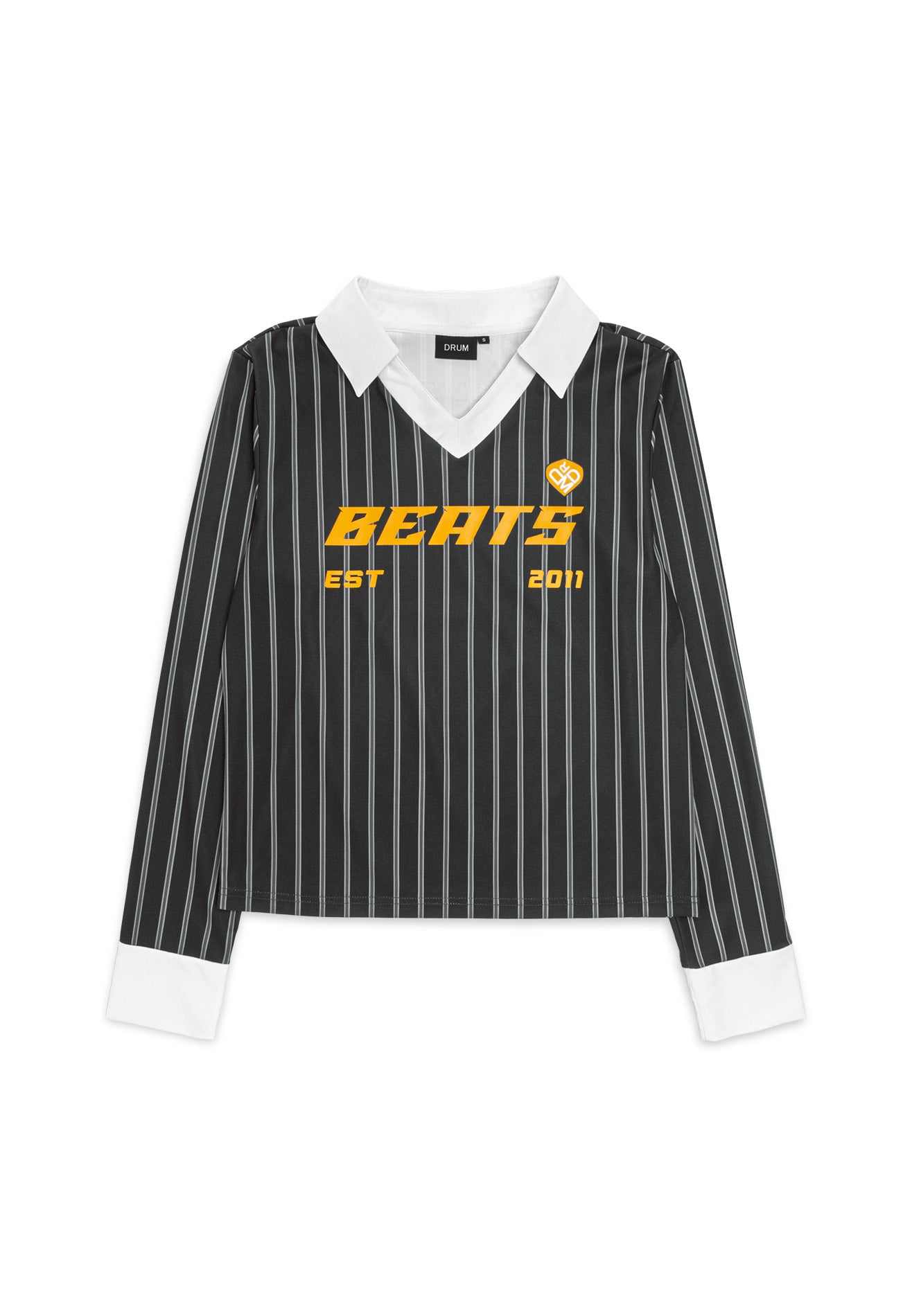 DRUM SELECT Ladies Vertical Stripe Long Sleeve Polo- Dark Grey