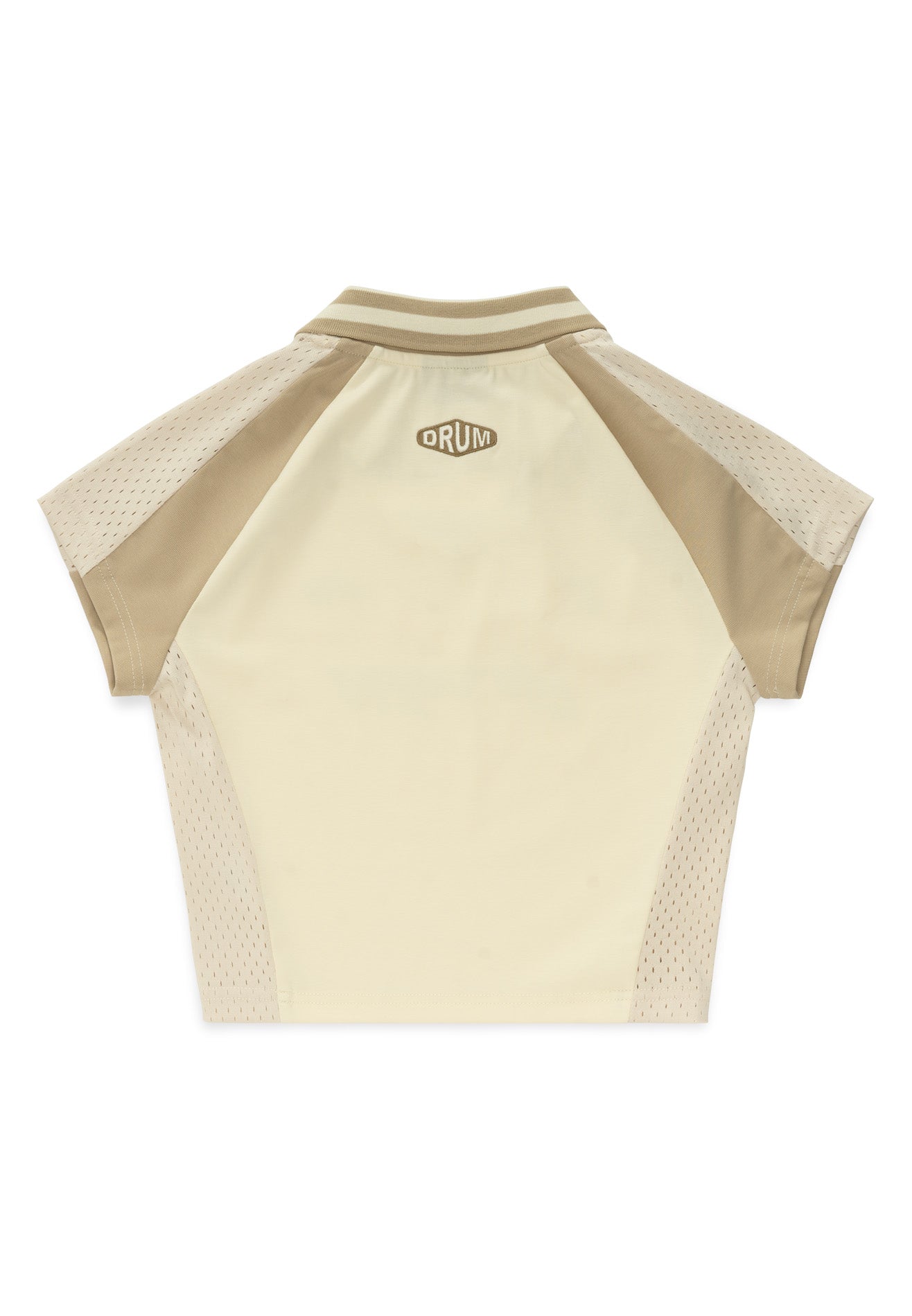 DRUM S. Women Cut & Sew Details Polo Crop Top- Light Khaki