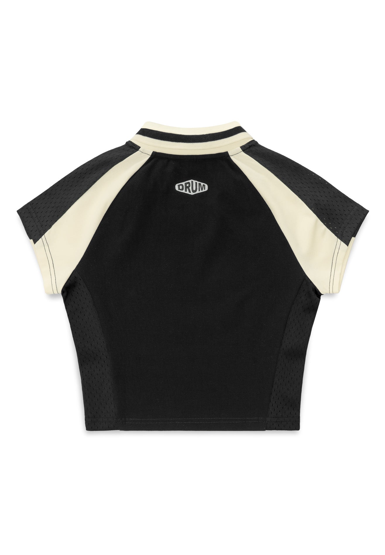 DRUM S. Women Cut & Sew Details Polo Crop Top- Black