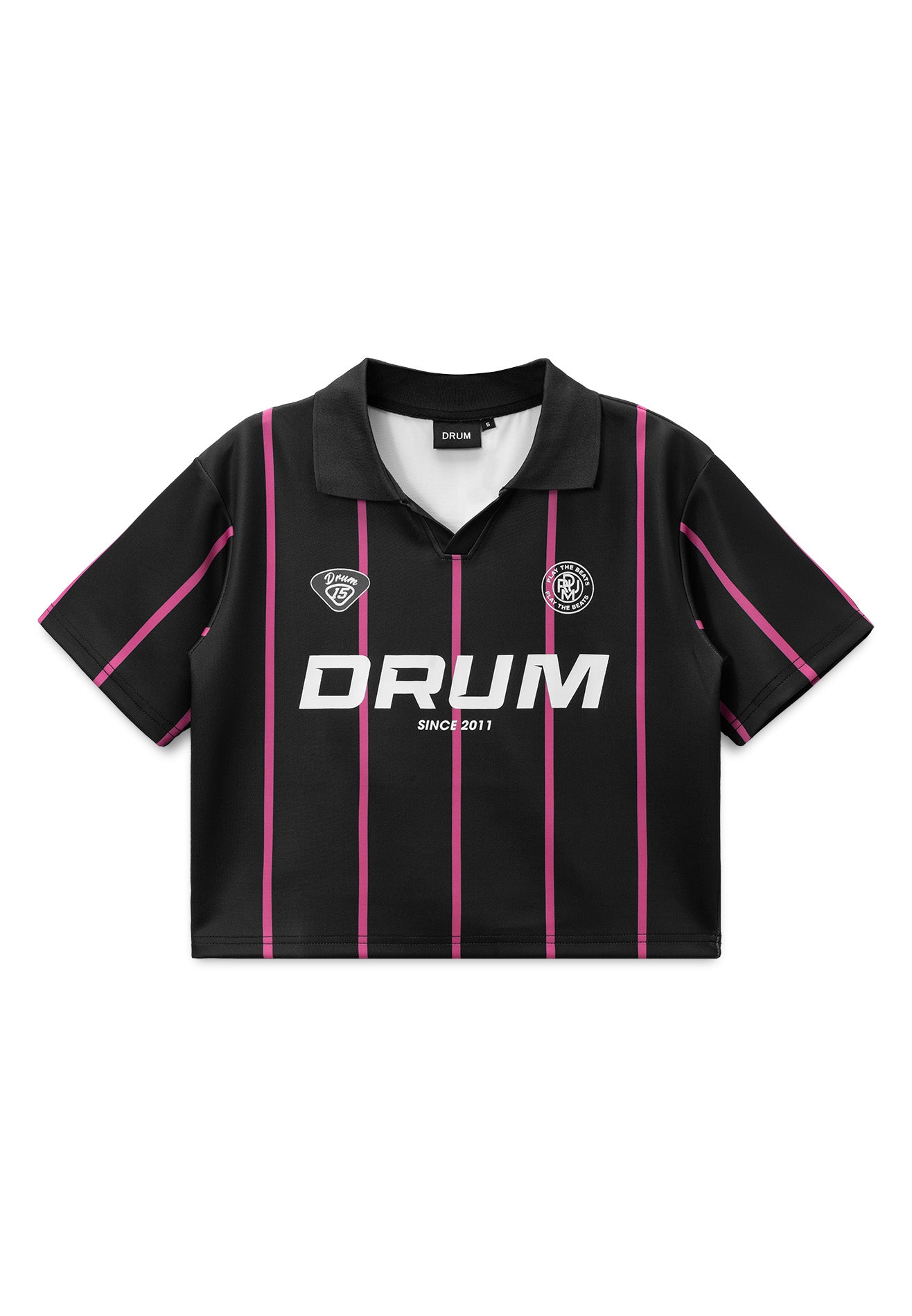 DRUM S. Women Stripe Polo Crop Top- Black