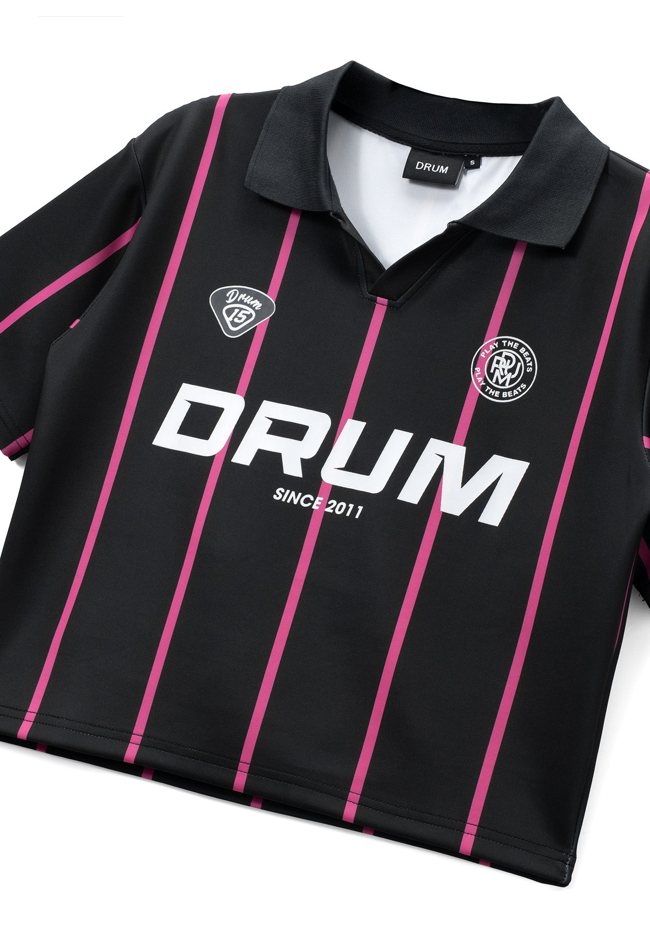 DRUM S. Women Stripe Polo Crop Top- Black